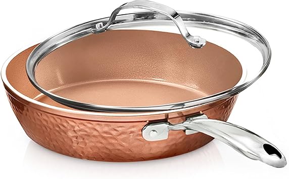 Gotham Steel 10 Inch Hammered Non Stick Frying Pans, Nonstick Frying Pan with Lid, Nonstick Pan, Ceramic Frying Pans Nonstick