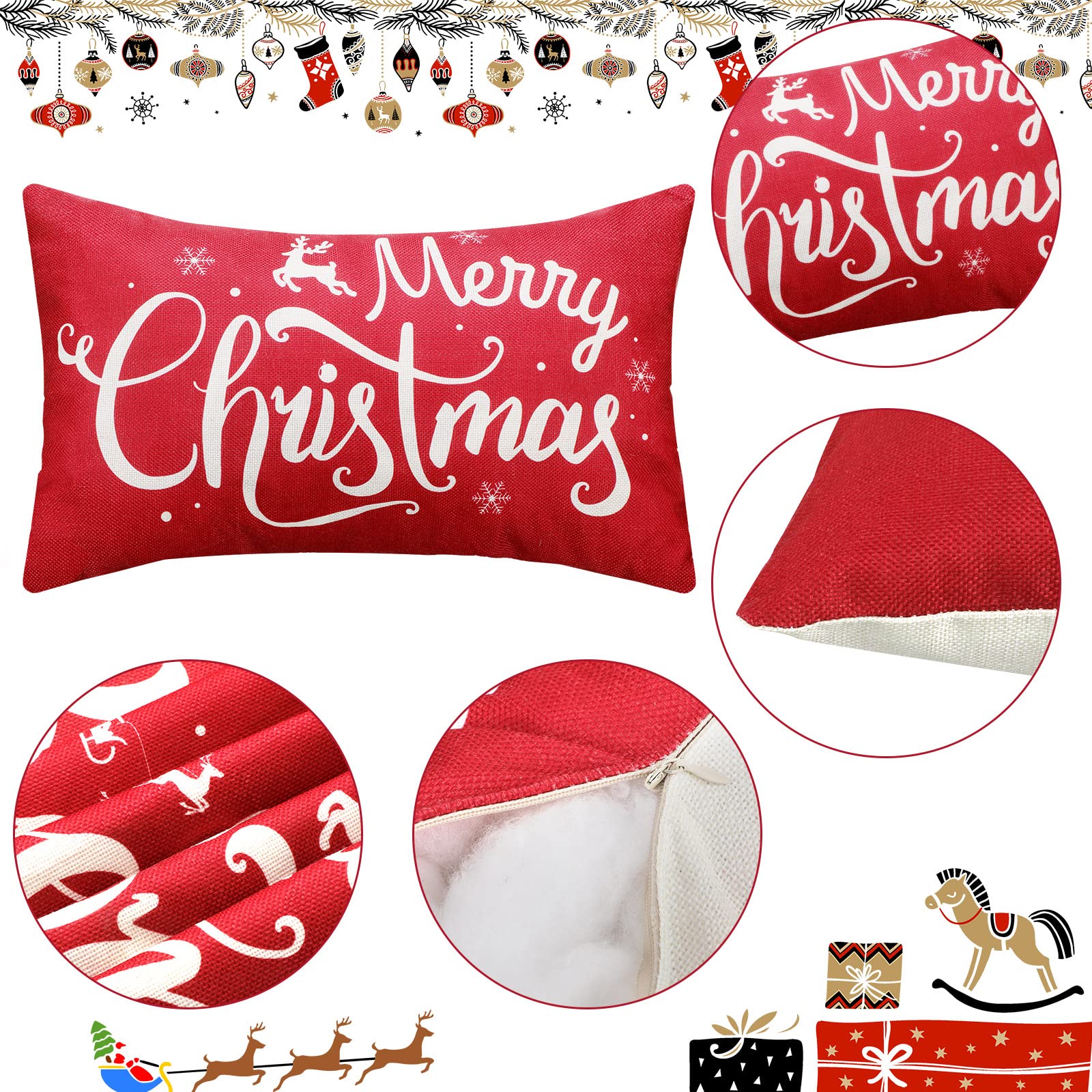 ARGOOFG Fundas De Almohada De Navidad Para Exteriores De 20 X 20 Pulgadas, Decoraciones De Navidad Para Exteriores, Decoración De árbol De Navidad, Fundas De Almohada Blancas De Navidad, Almohadas