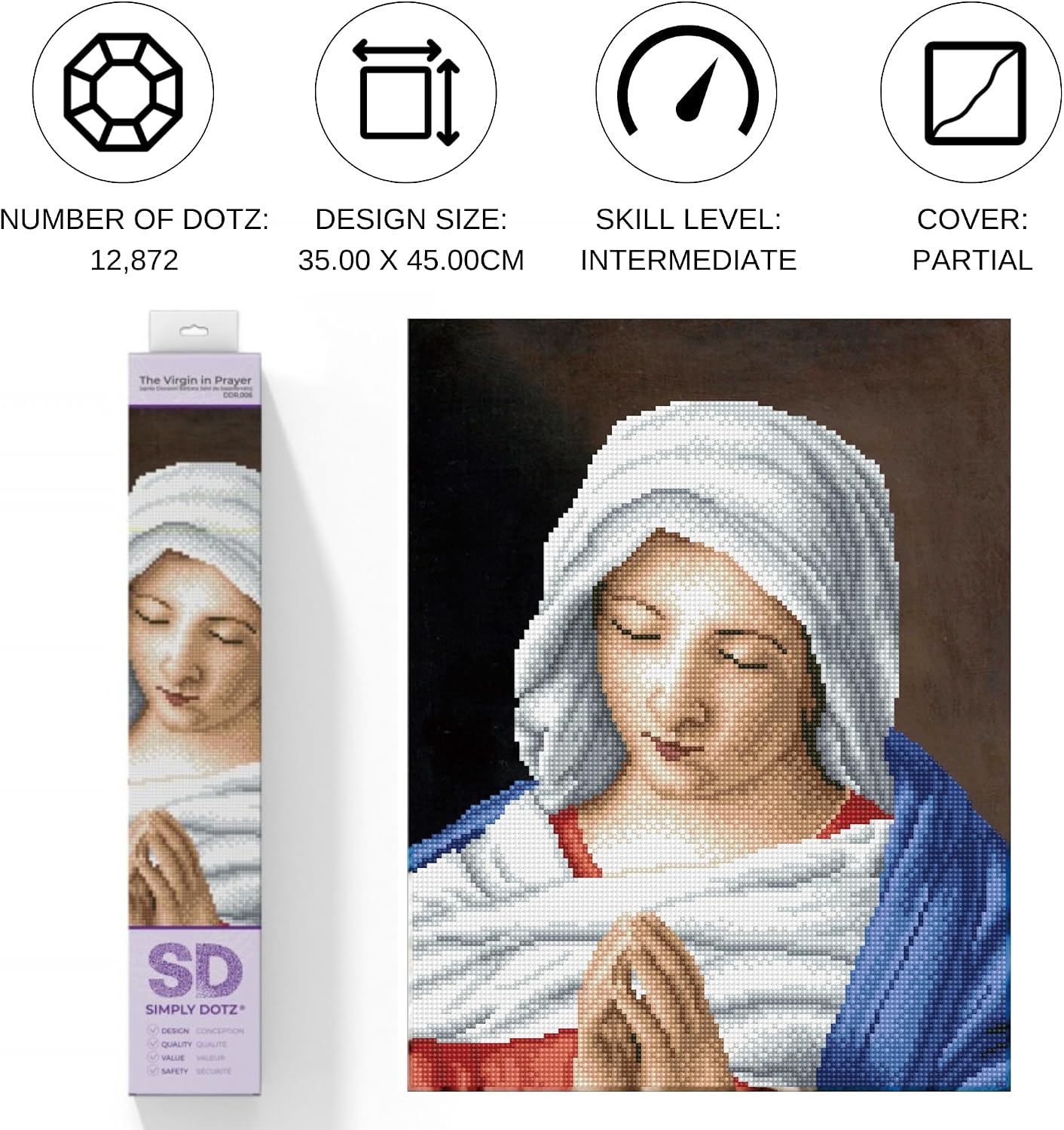 DIAMOND DOTZ The Virgin in Prayer Diamond Painting Kits for Adults - Diamond Art Kits a Relaxing Creative Craft Kit with Dotz Gems