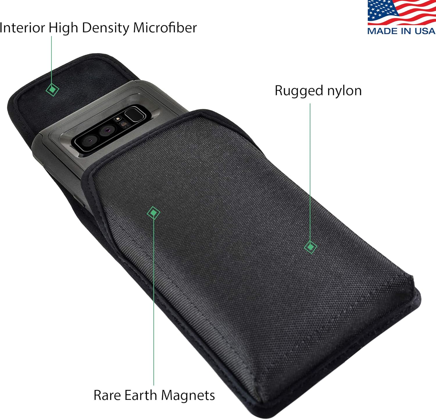 Turtleback Belt Clip Case Compatible with Samsung Galaxy Note 8 w/OB Commuter case Black Vertical Holster Nylon Pouch with Heavy Duty Rotating Belt Clip
