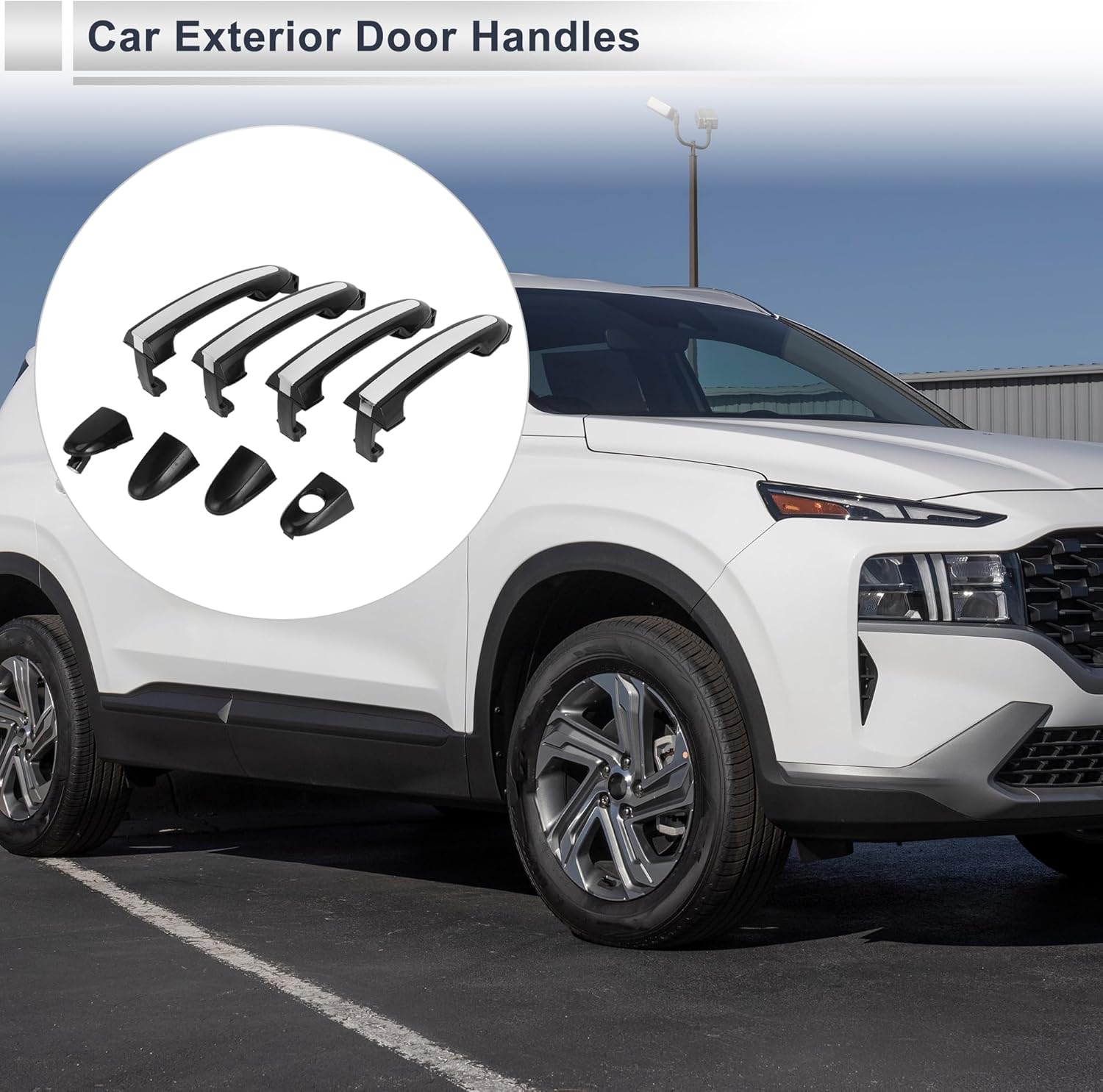 Front Left Right Rear Left Right Car Exterior Door Handles for Hyundai Santa Fe 2007-2012 Durable Door Handle Replacement ABS 1 Set