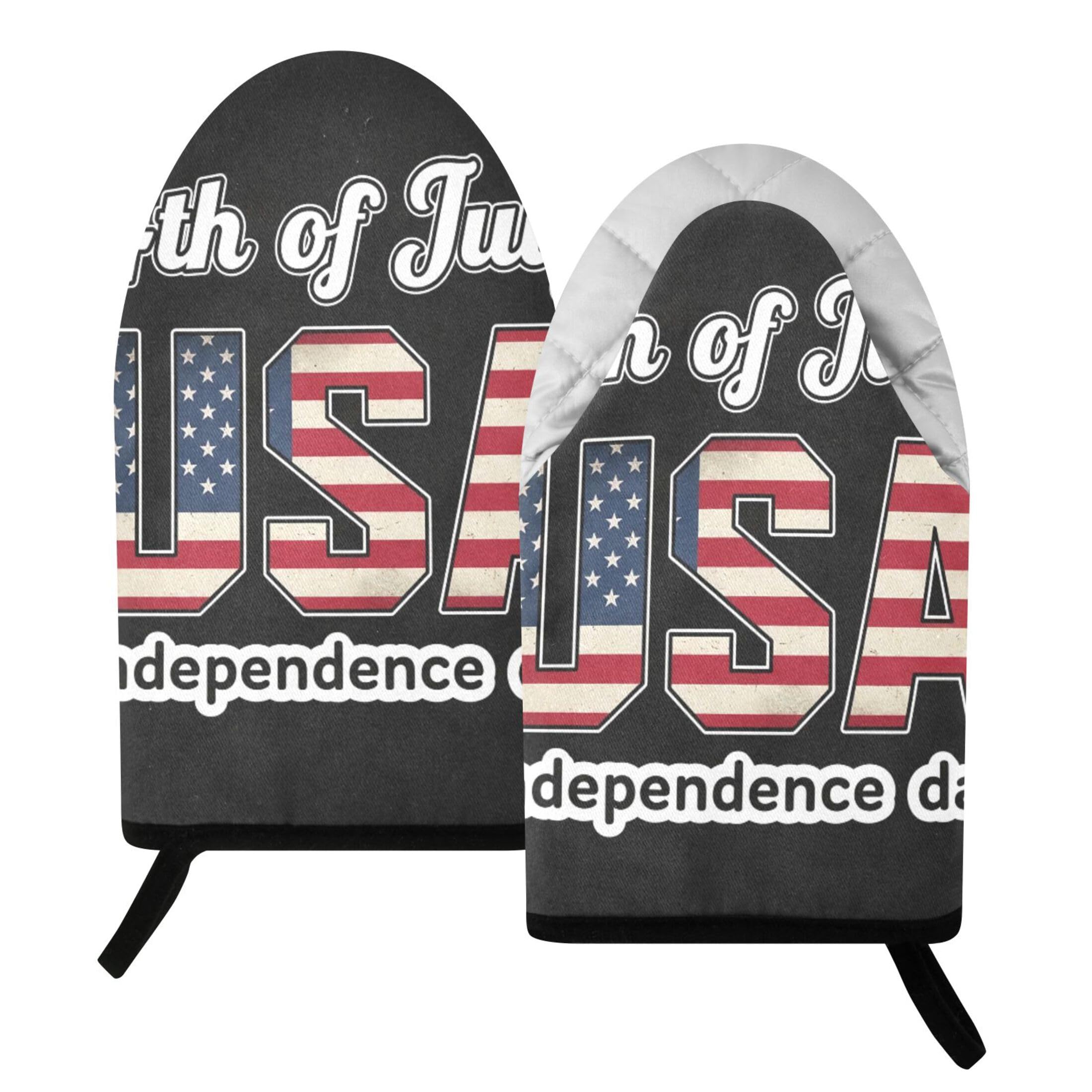 Fuauuyl Oven Mitts Heat Resistant Kitchen Gloves, Independence Day Classic Oven Gloves with Hanging Loop for Baking BBQ Cooking Grilling, 1 Pair, 9.5 in