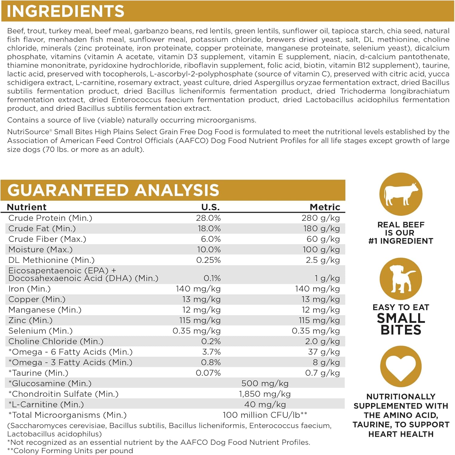 NutriSource High Plains Select Grain Free Dry Dog Food, Small Bites, Beef, Trout and Turkey Meal, 12LB