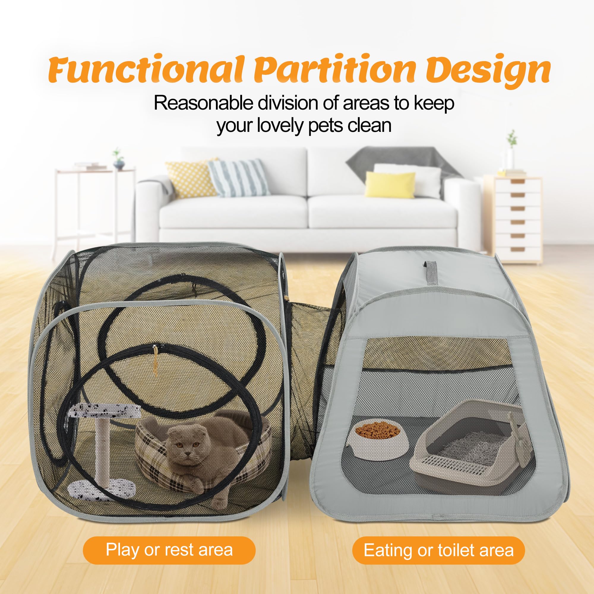 Tragbarer Katzenlaufstall, Trapez-Design für besseren Stand, faltbares Haustierzelt für drinnen und draußen, Laufstall, Outdoor-Katzenzelt, Katzenhäuser und Höhlen für Kätzchen, Katzen, Welpen und