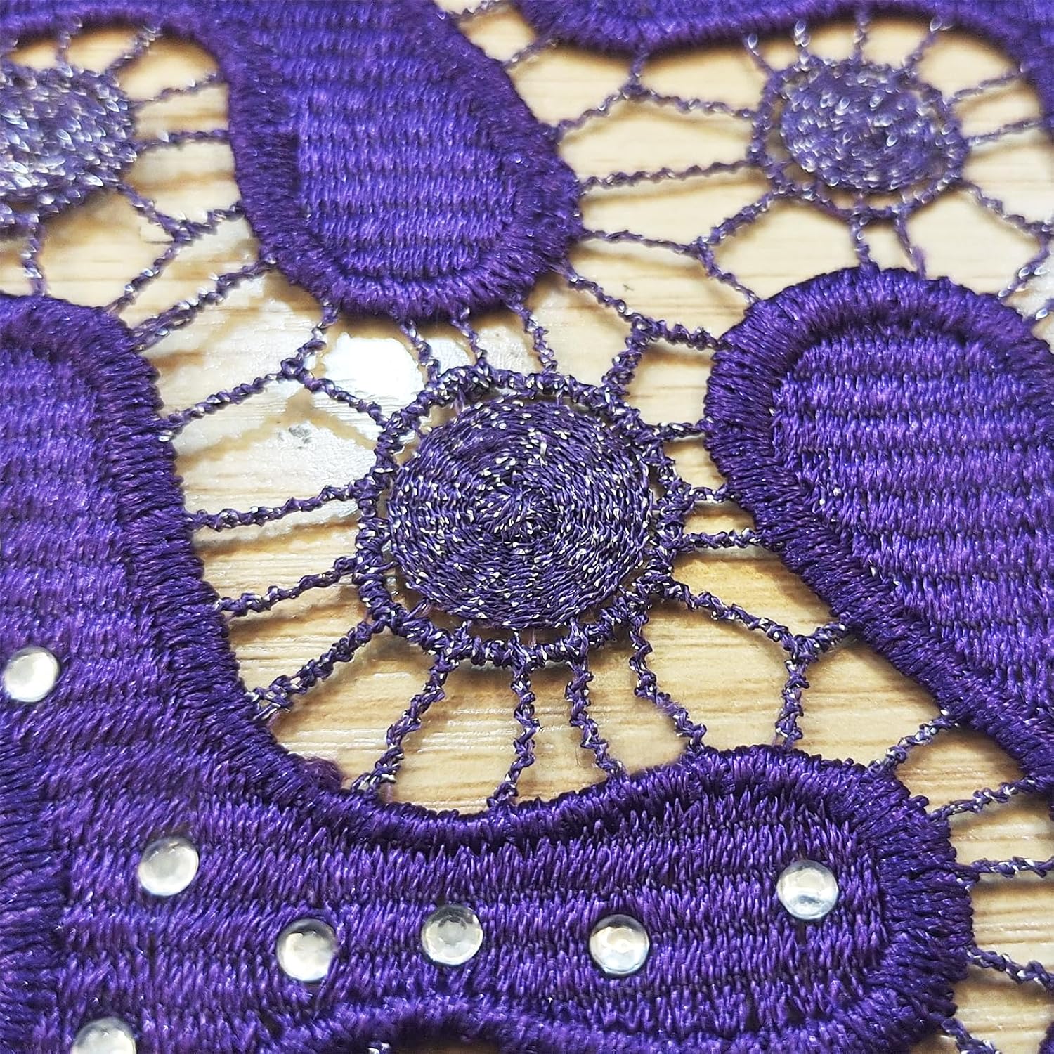 Bestway Fashion Water Soluble Rhinestones Holed Embroidery African Lace Fabric 5 Yards Nigerian Wedding Party Style Fabric(Purple)