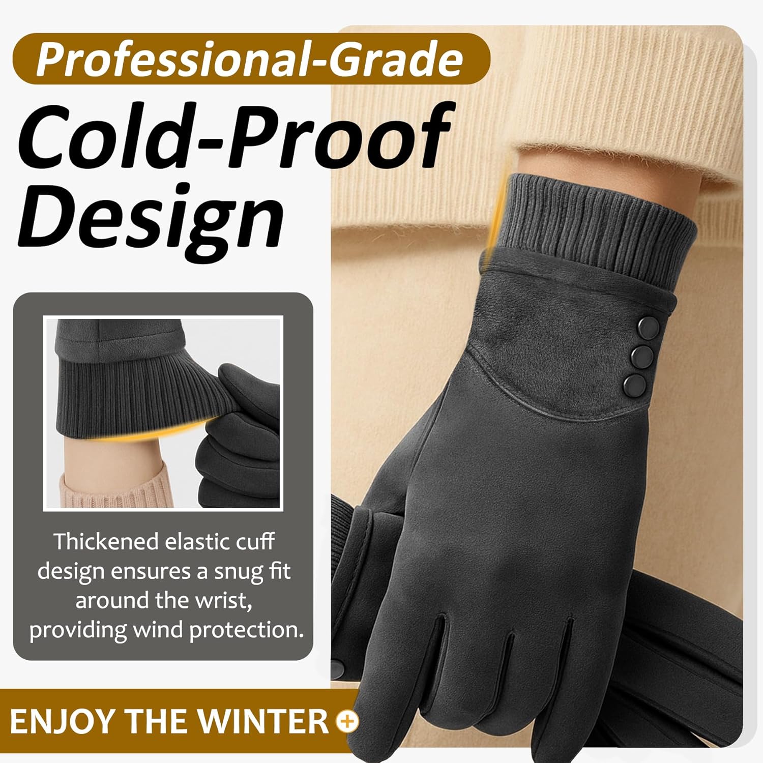 Women's Winter Warm Gloves With Touch Screen Texting Fingers, Windproof, Fleece Lined, Thick Warm Gloves - Image 5