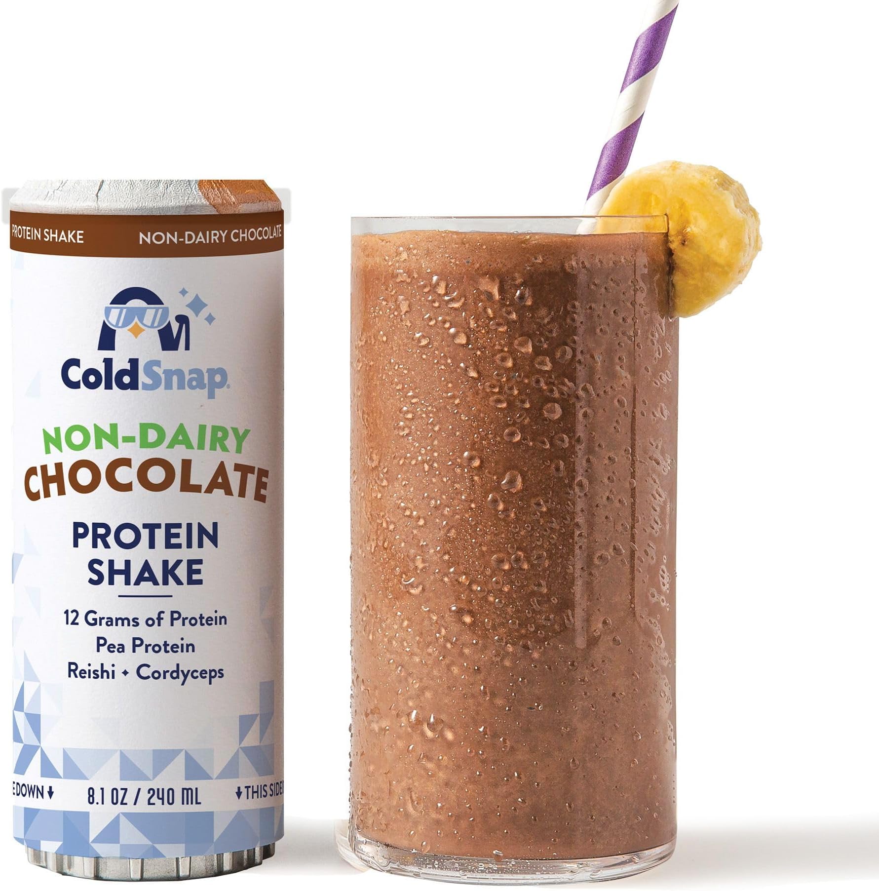 ColdSnap Chocolate Non-Dairy Frozen Protein Shake Pods – Creamy, Plant-Based Protein Shake Made in MInutes– 12g of Pea and Rice Protein with Reishi & Cordyceps – No Prep, No Freezer Required – (pack of 12) (COLDSNAP MACHINE REQUIRED)