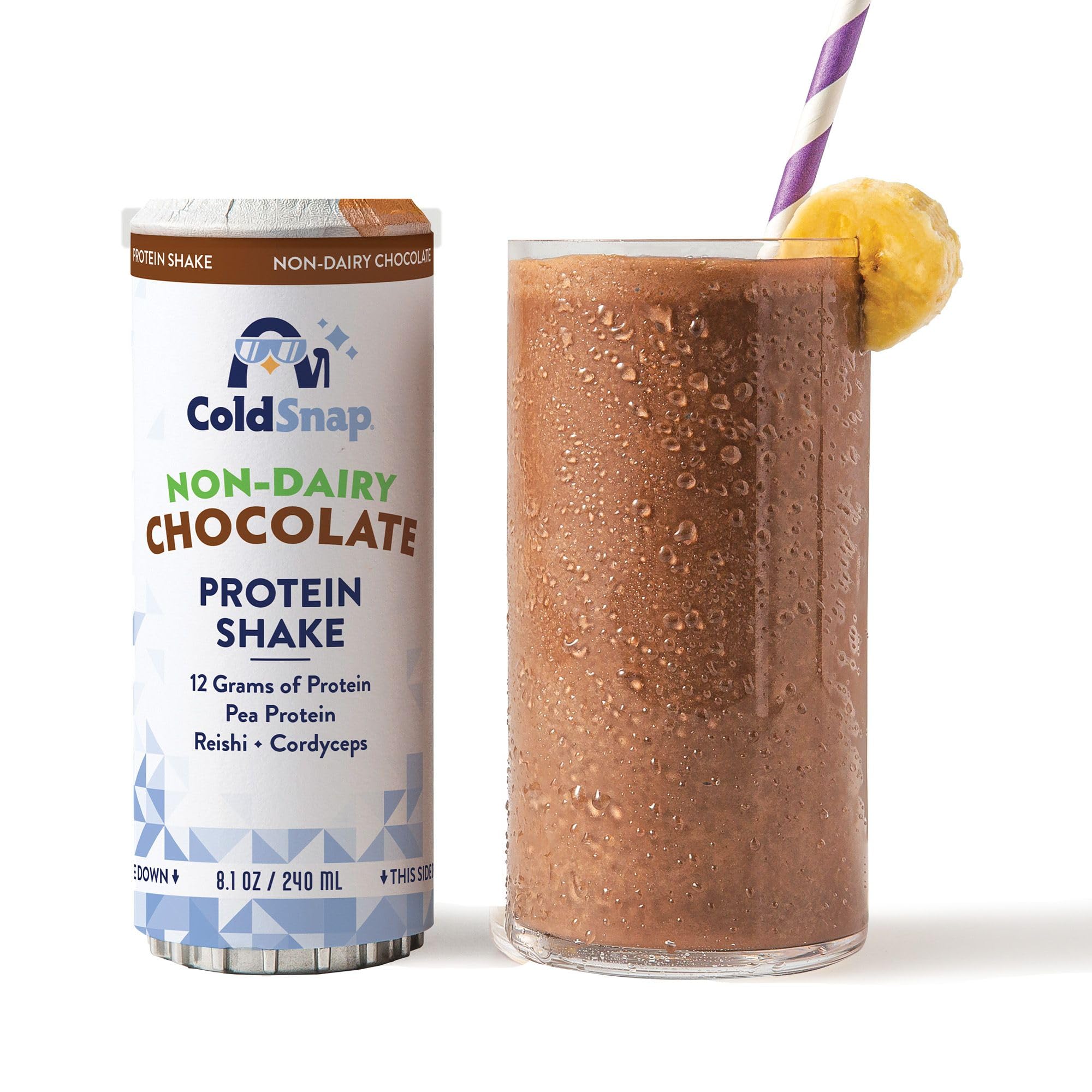 ColdSnap Chocolate Non-Dairy Frozen Protein Shake Pods – Creamy, Plant-Based Protein Shake Made in MInutes– 12g of Pea and Rice Protein with Reishi & Cordyceps – No Prep, No Freezer Required – (pack of 12) (COLDSNAP MACHINE REQUIRED)