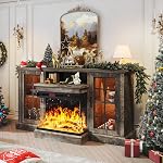 oneinmil Fireplace TV Stand with 3-Sided Glass Electric Fireplace,59'' Modern Media Entertainment Center with Farmhouse Glass Door Storage Cabinet, TV Cabinet for TVs up to 65",for Living Room,Grey