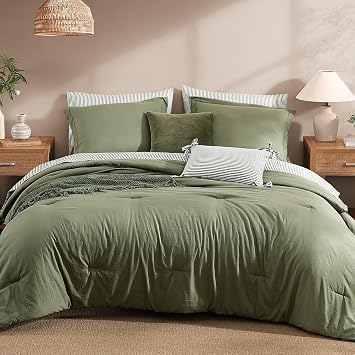 Monbix Full Size Comforter Sets-7 Pieces Soft Bed in a Bag Full Bedding Set