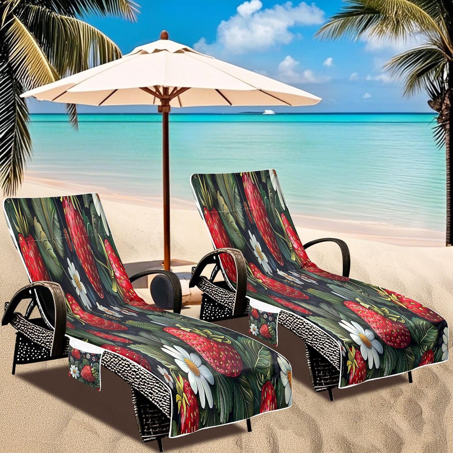 FRMG Fruit Strawberry Patio Chaise Lounge Covers Beach Chair Cover Beach Chair towel lounge chair towel cover A0900046a