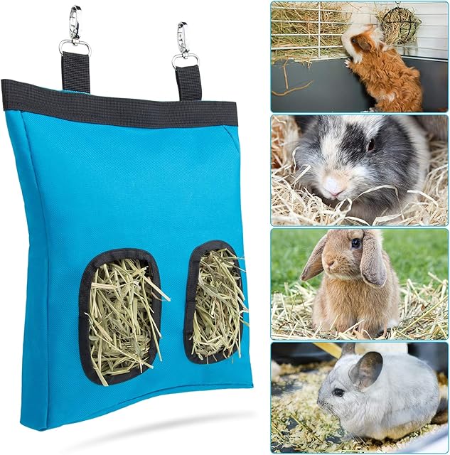 Geegoods Rabbit Hay Feeder Bag, Guinea Pig Hay Feeder Storage Hanging Feeding Hay for Small Animals 600D Oxford Cloth Fabric