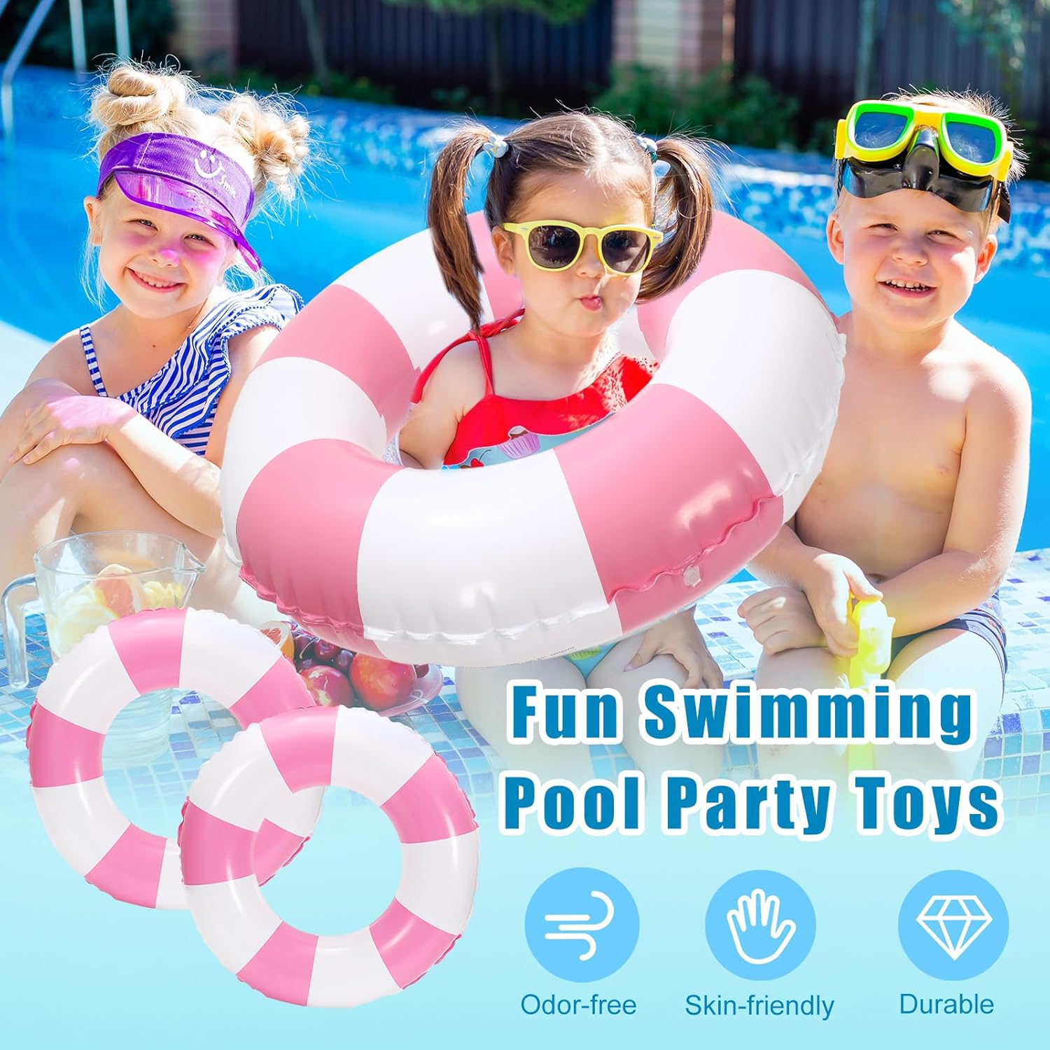 JarThenaAMCS 12 Pcs Inflatable Swimming Float Toy Swim Ring Striped Print Pool Lounger Tube