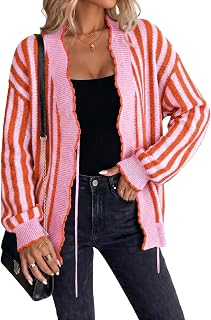Dokotoo Cardigan Sweaters for Women Fall Striped 2026 Jackets | Lightweight Knitted Open Front Clothes,Adjustable Front Tie Detail,Versatile Long Sleeve Layer For Work And Daily Casual