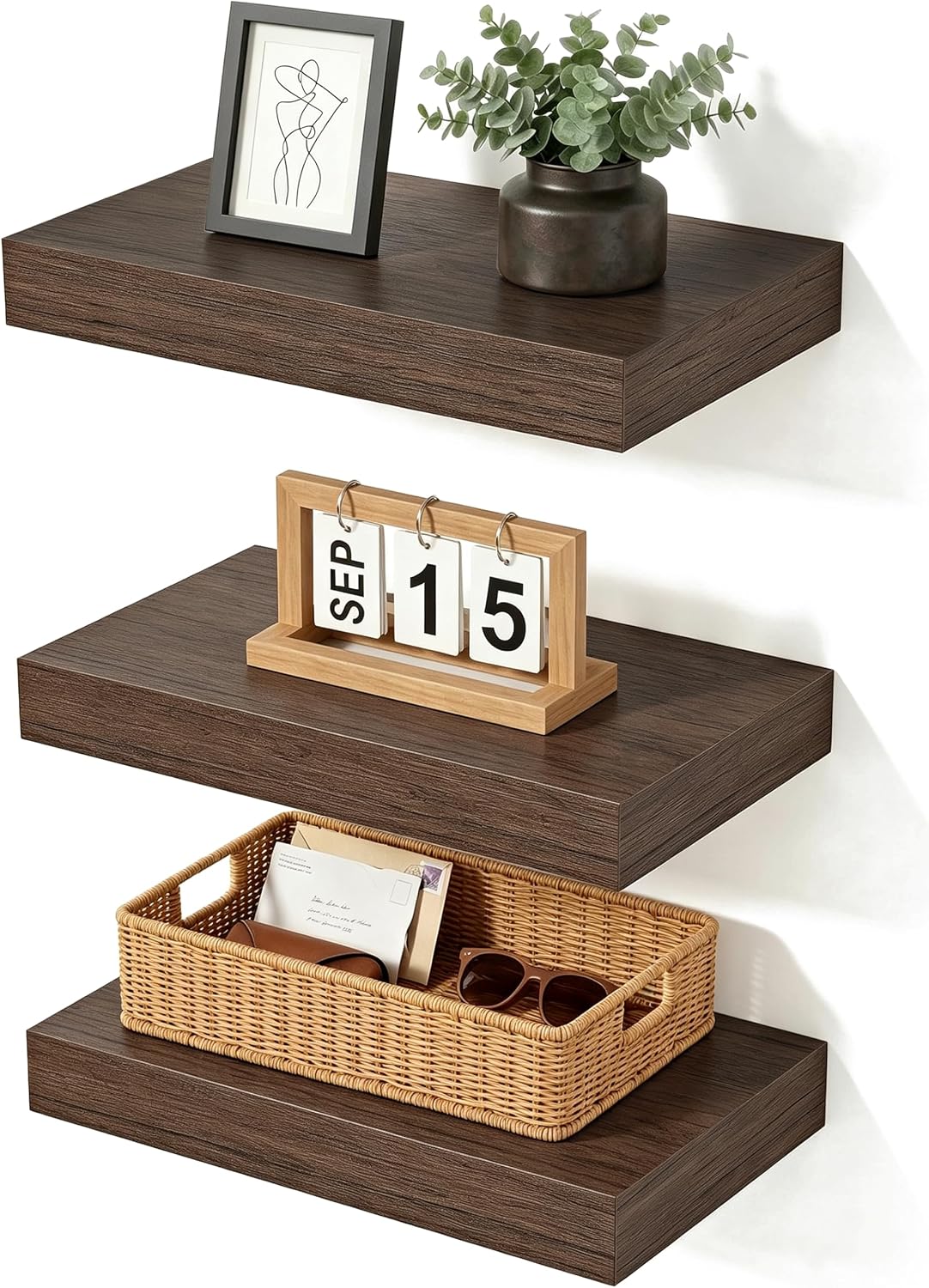 Floating Shelves for Wall, Bathroom Shelves Over Toilet, Wall Shelves & Book Shelf for Room, Hanging Shelf, Wooden Wall-Mounted Small Floating Shelves, 12 x 7 x 1.5 in (Smoke Gray, Set of 3)