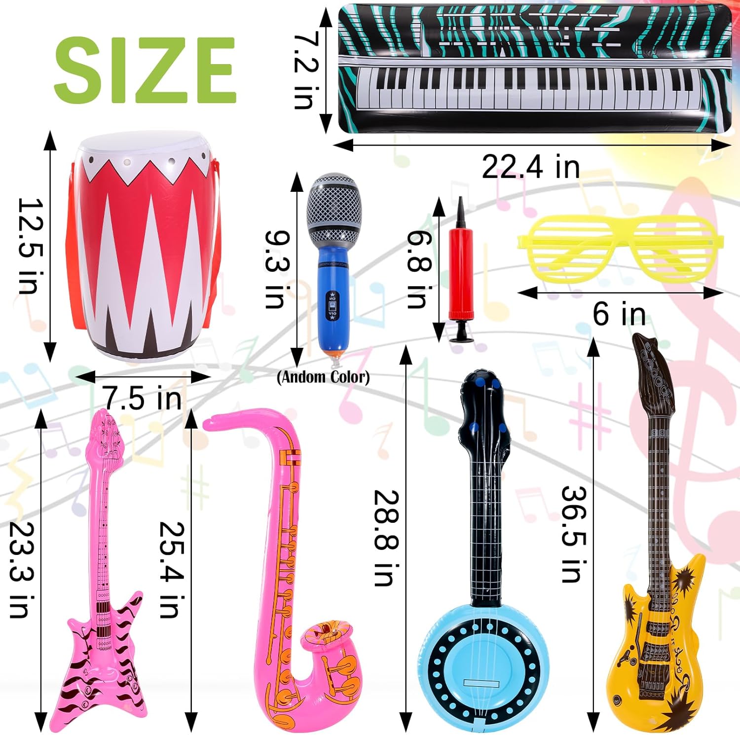 インフレータブルロックスターおもちゃセット 8個パック 空気注入式楽器 パーティー小道具 インフレータブルギター サックス ブームボックス マイク  携帯電話 80年代90年代のパーティーデコレーション ロックンロールパーティーの景品用品 空気注入式ロックスターおもちゃ ... 空気注入式ロックスターおもちゃ30個セット、インフレータブル楽器パーティー小道具、インフレータブルギター、インフレータブルマイク、イ