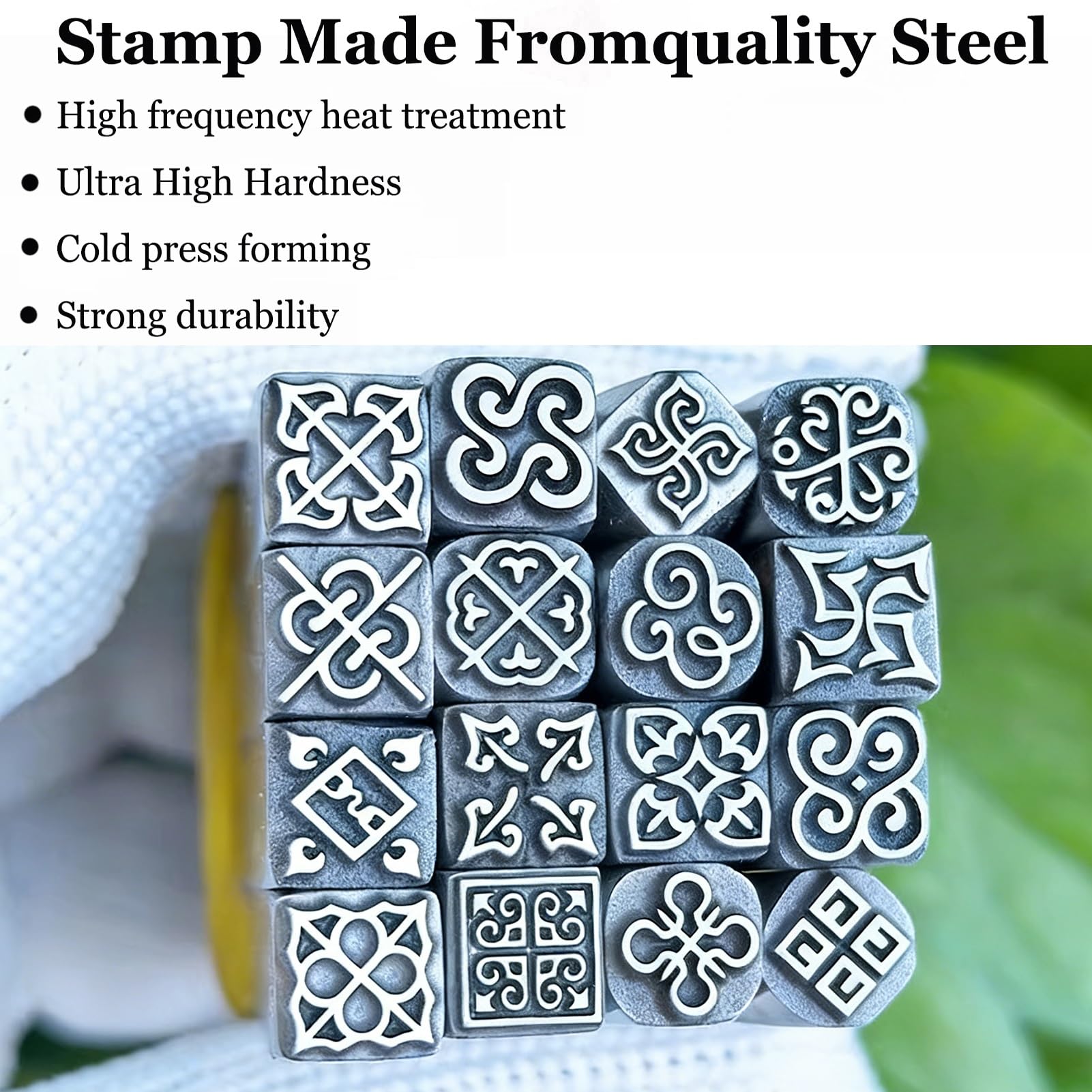 Kit de sellos de metal de precisión, punzones de acero para joyería profunda, fabricación y tallado de artesanía en madera y cuero(16 PCS,5MM)