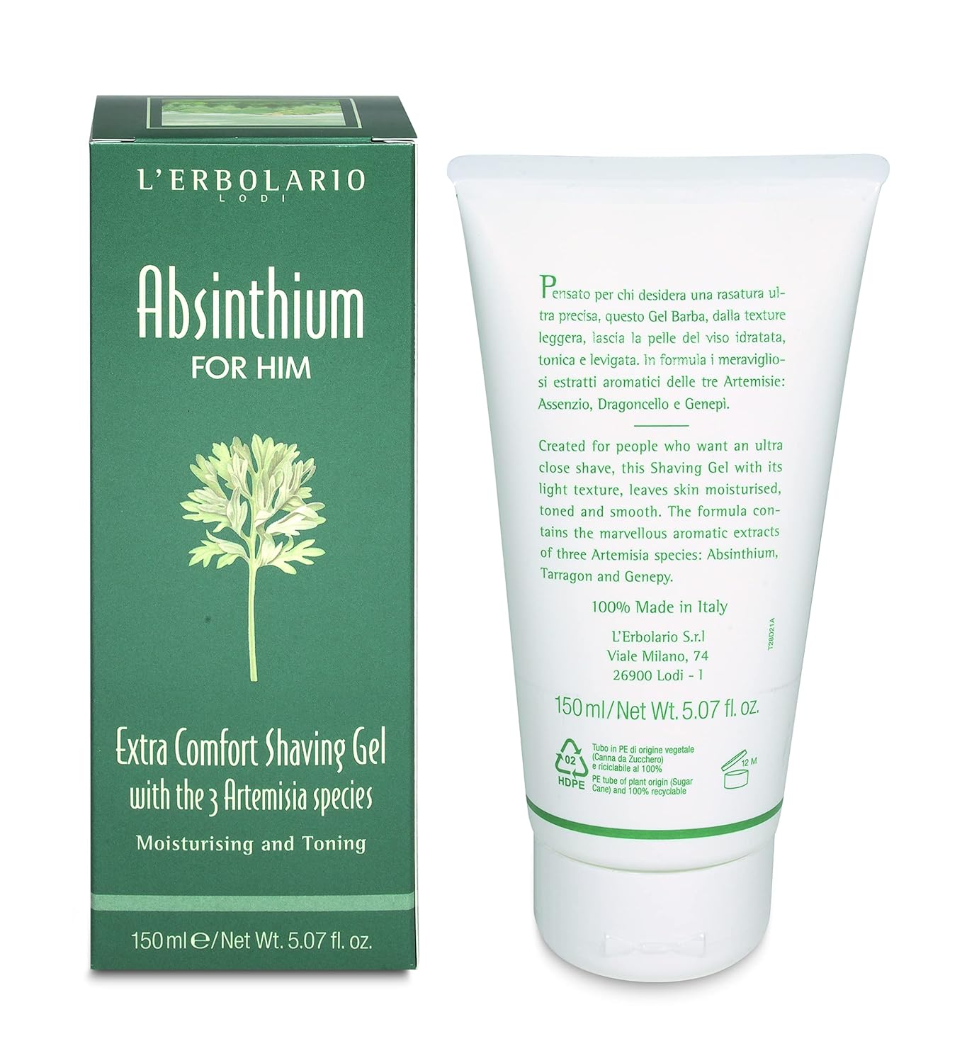 Extra Comfort Shaving Gel - Absinthium by LErbolario for Men - 5.07 oz Shave Gel