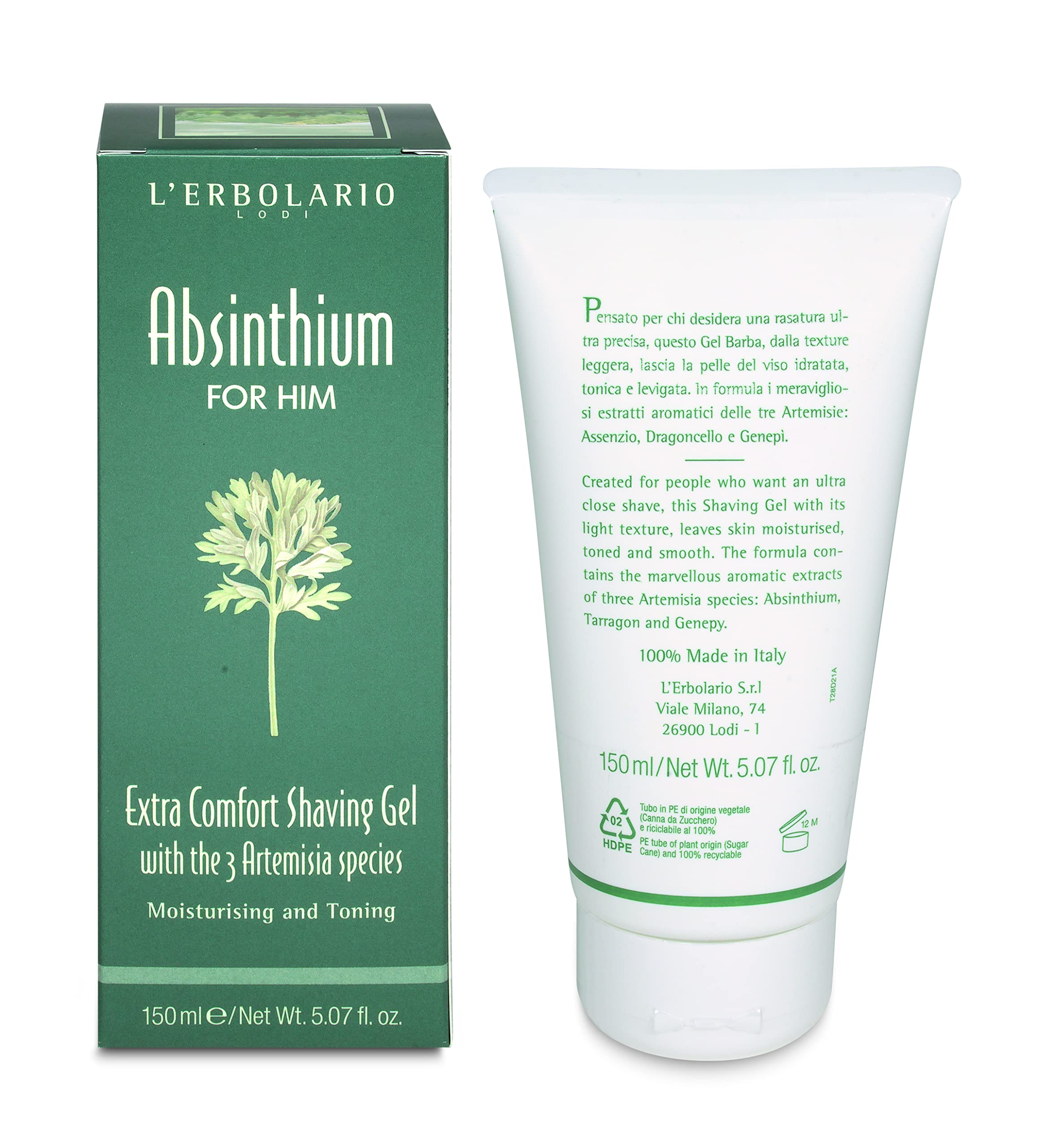 Extra Comfort Shaving Gel - Absinthium by LErbolario for Men - 5.07 oz Shave Gel