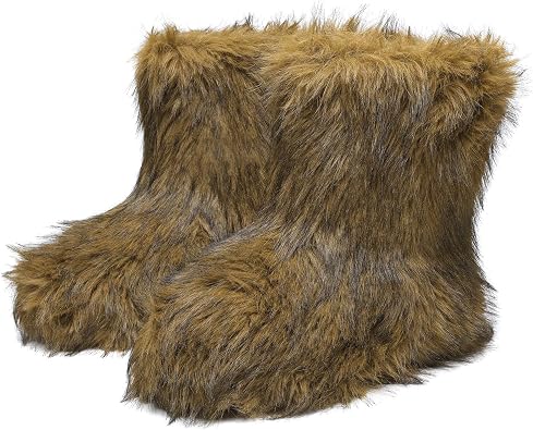 Women Winter Furry Boots Mid-Calf Fashion Girl Round Toe Furry Faux Fur Boots Lined Warm Soft Plush Luxury Faux Fur Winter Boots Outdoor Insulated Non-Slip Flat Ladies Shoes Black/Brown/White Uk4-9