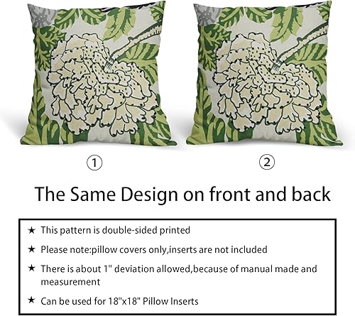 Miniatura 5 de Juego de 2 fundas de almohada de flores verdes y amarillas de 18 x 18 pulgadas, juego de 2 fundas de almohada decorativas de lino con hojas verdes
