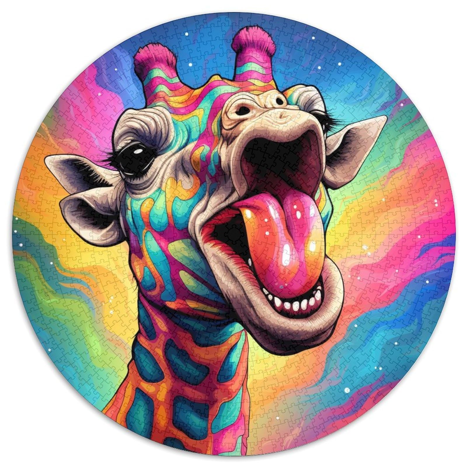 Jigsaw Puzzles for Adults 1000 Piece Colorful Art Giraffe Cardboard Round Jigsaw Puzzles Challenging DIY Art for Enthusiasts, for Relaxation 67.5x67.5cm — image 1