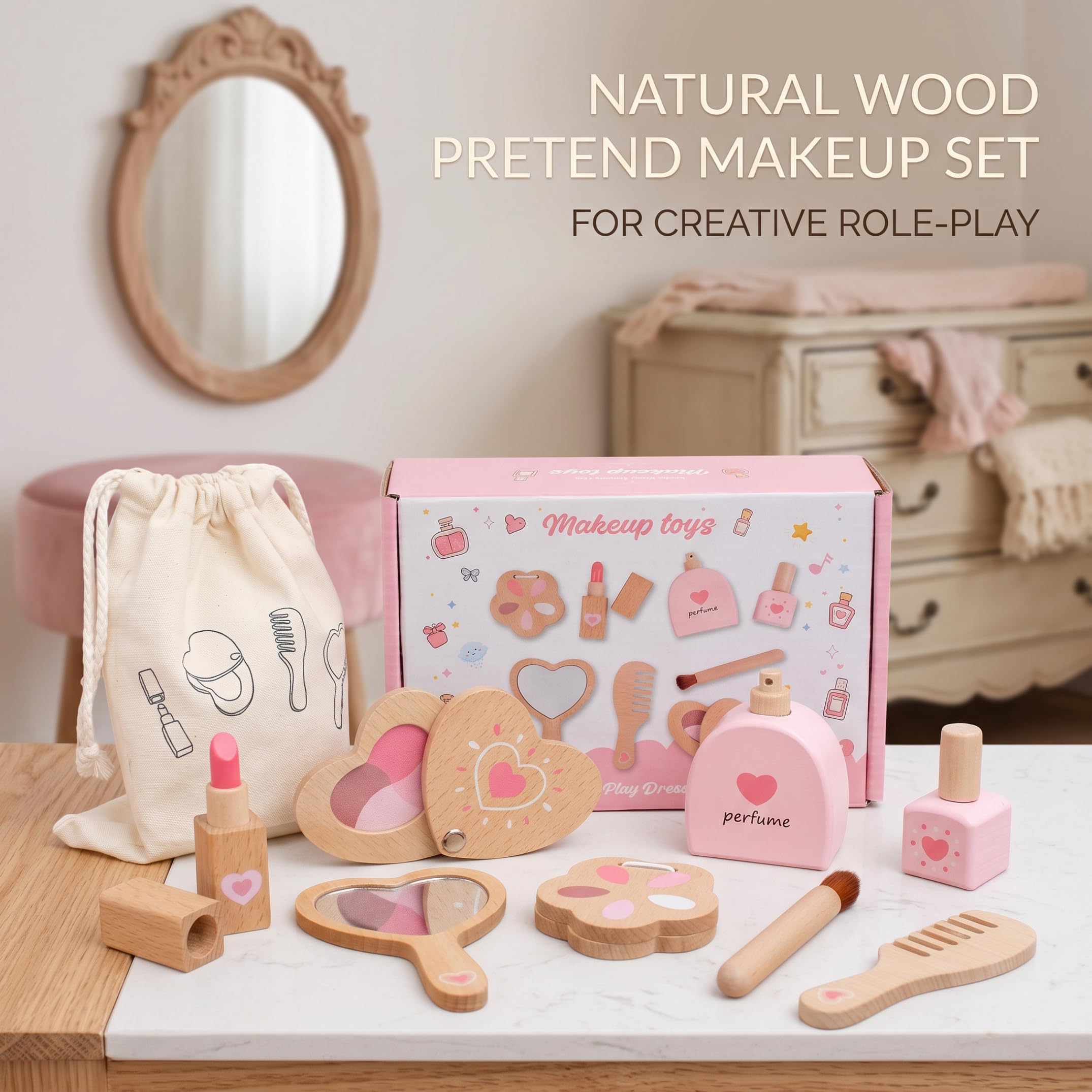 Juegos de Maquillaje de fantasía para niñas, Juego de Maquillaje de Madera para niños