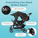 Gaggle by Foundations Odyssey 4 Seat Quad Stroller | 4-Seat Stroller for Daycare | Oversized Canopy and Bench Seats | 5-Point Harness | Foot Brake | All Terrain Tubeless Wheels | Red/Black
