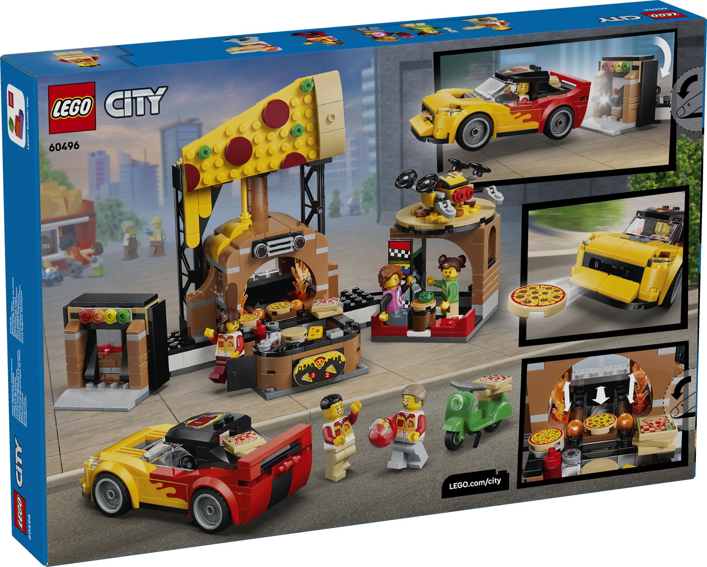 LEGO City La Pizzeria et Ses Véhicules de Livraison - Jeu de Construction - Jouet Voiture, Scooter, Drone, Borne d’Arcade & 4 Minifigurines - Idée de Cadeau d'anniversaire pour Garçon dès 6 Ans 60496