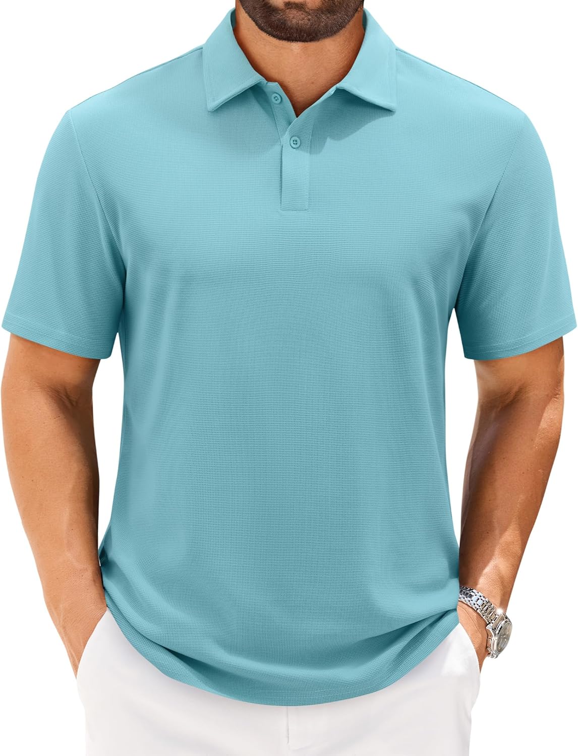 J.VER Mens Polo Shirts Short Sleeve Waffle Knit Textured Shirt Classic Casual Collared Golf Polo Shirt
