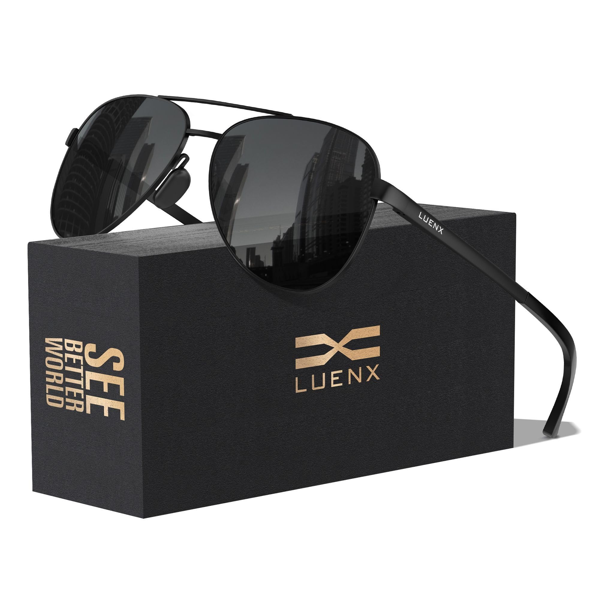 LUENX Aviator Sunglasses for Women Men Polarized Lens Trendy Sun Glasses - UV 400 Protection 60MM with Accessories Driving