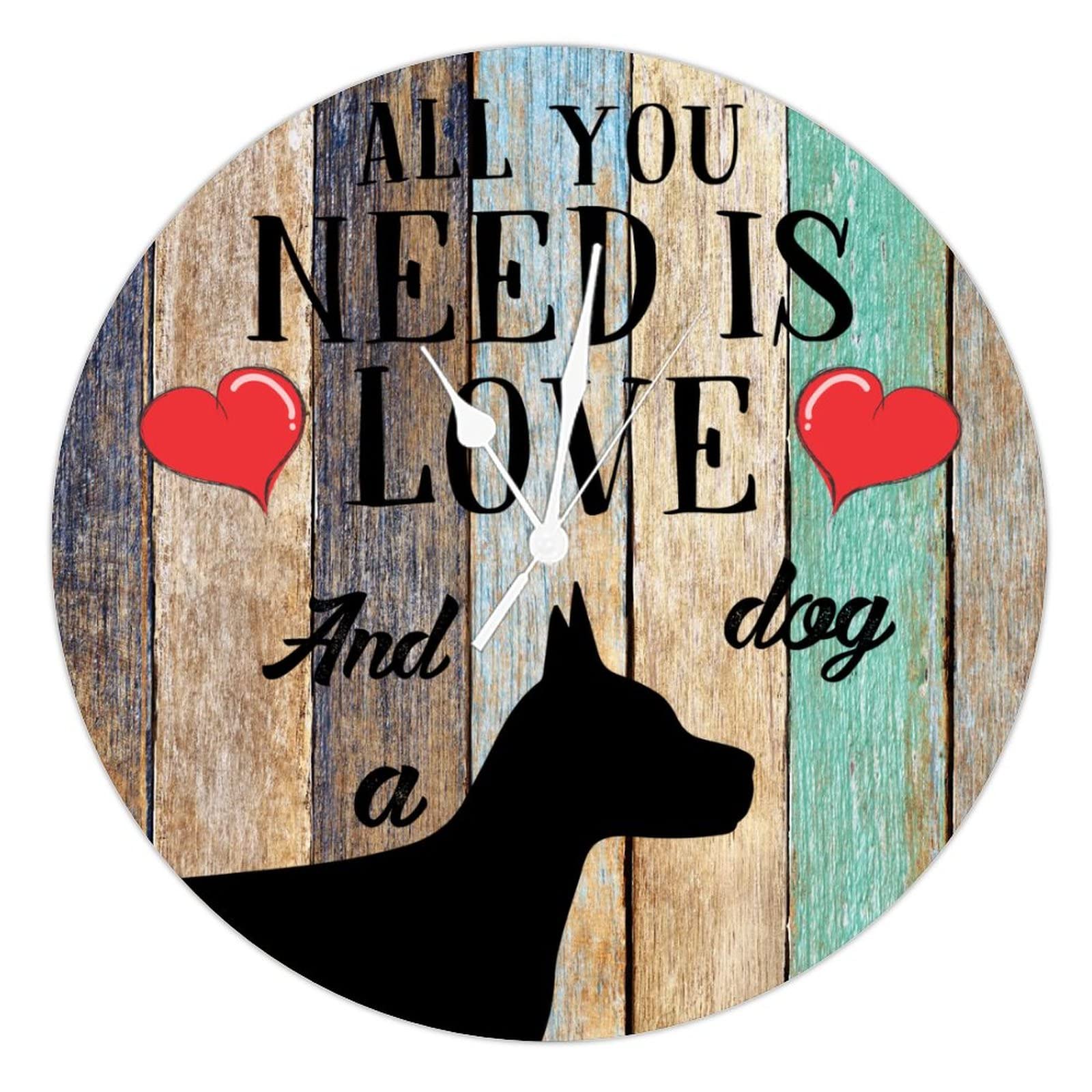 Horloge murale ronde en bois 38 cm avec silhouette de chien design