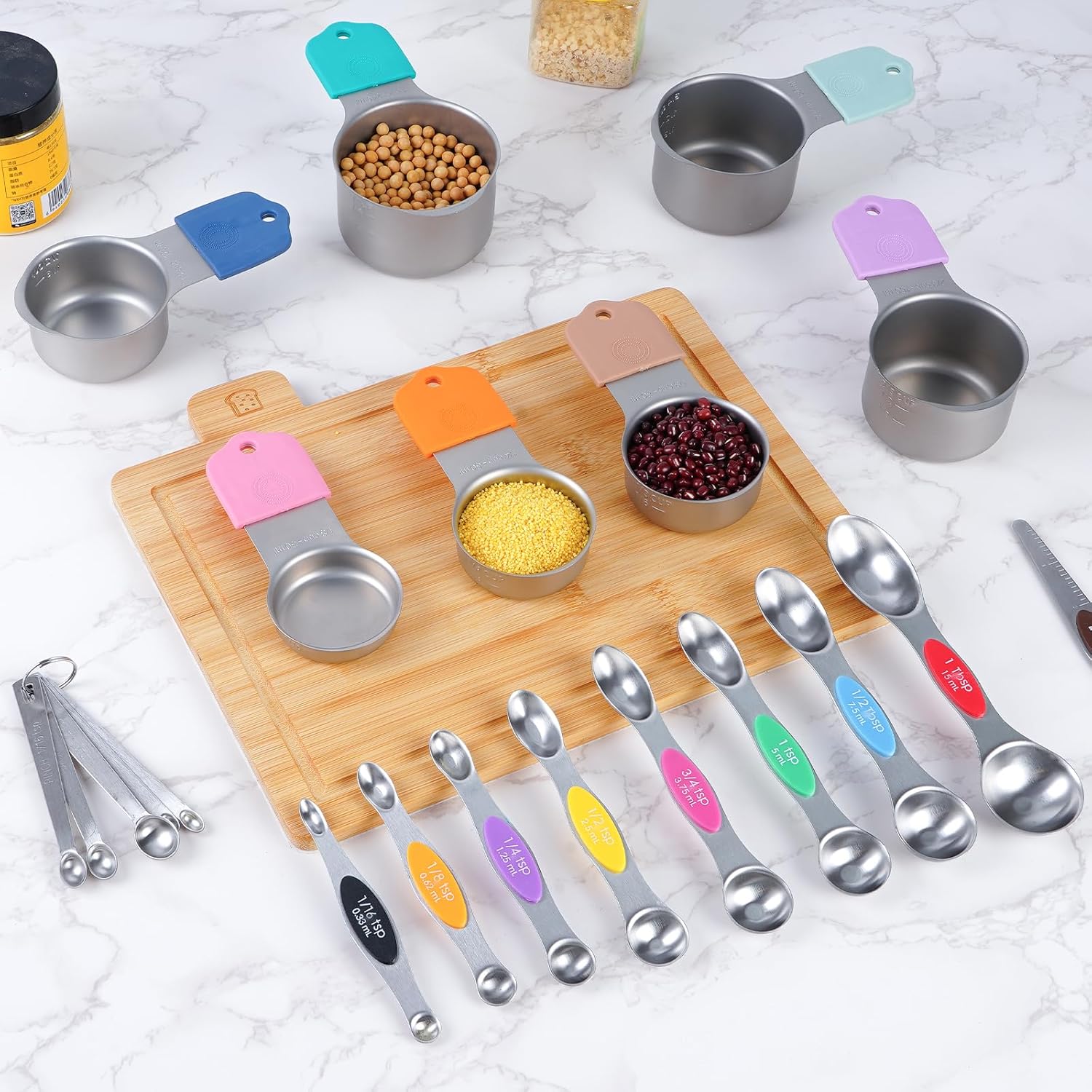 22-Piece Measuring Cups and Spoons Set, 304 Stainless Steel for MINI Measuring Spoons, with Leveler, Measurement Conversion Chart Fridge Magnet, for Measure Dry & Liquid Ingredients
