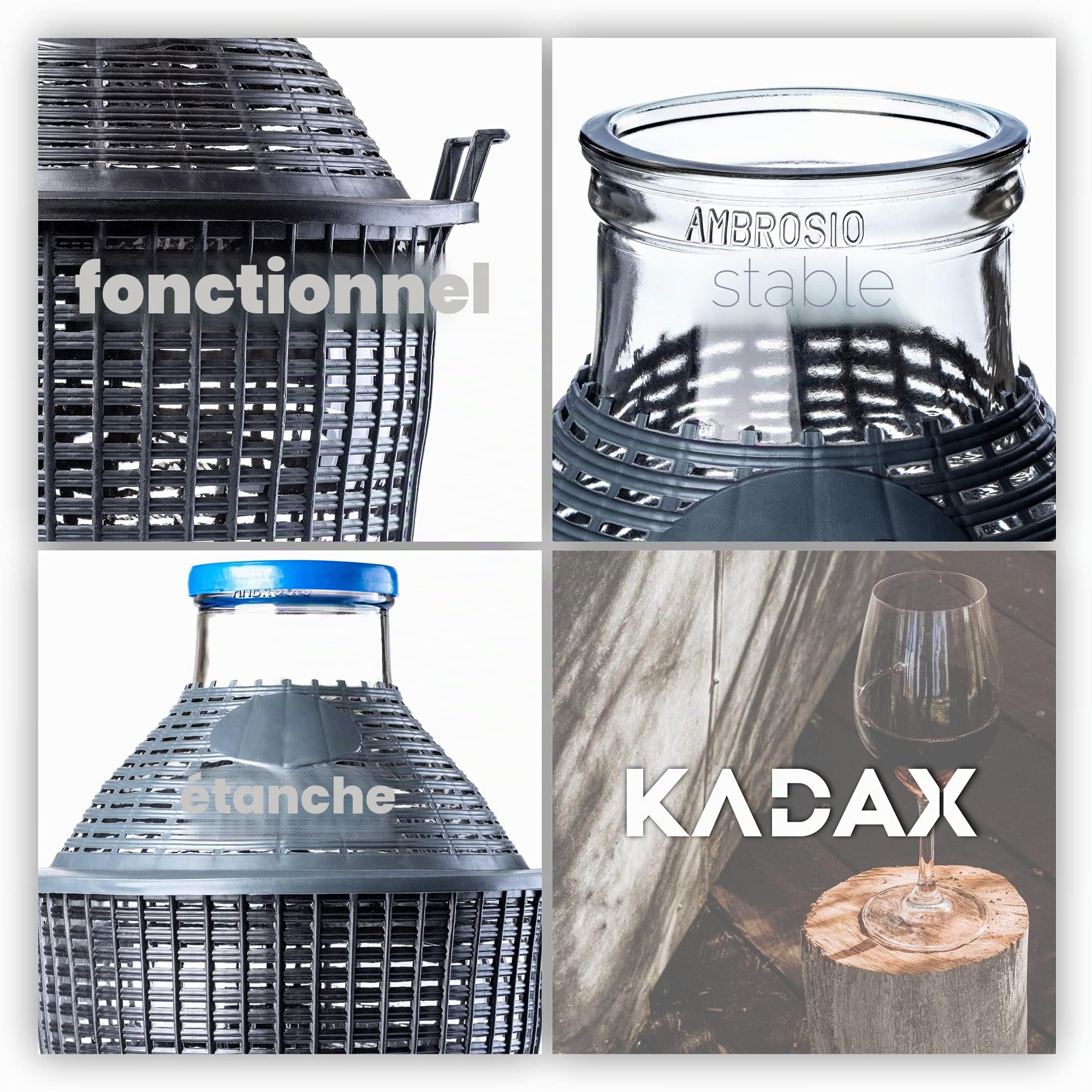 KADAX bonbonne en Verre 15L – Ballons de Fermentation à Large Ouverture avec Panier pour vin, bière & cidre