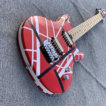Amazon | 赤と白のストライプのカスタムレトロエレキギター