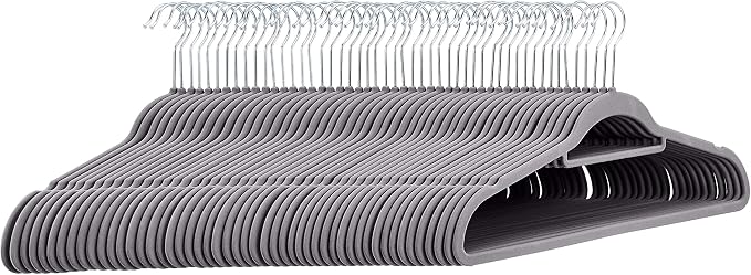 Amazon Basics Space Saving Heavy Duty Non-Slip Velvet Suit Hangers with Horizontal Tie Bar, Sturdy for Clothes Organization and Storage, ...