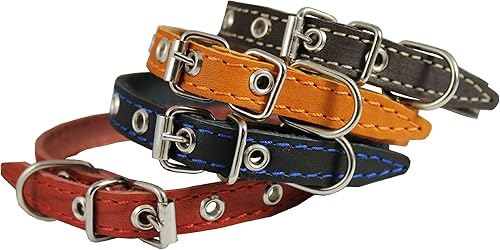 Miniatura 3 de Collar de perro de cuero real rojo 9.5"-13" tamaño del cuello, 12" de ancho Yorkshire Terrier, cachorros