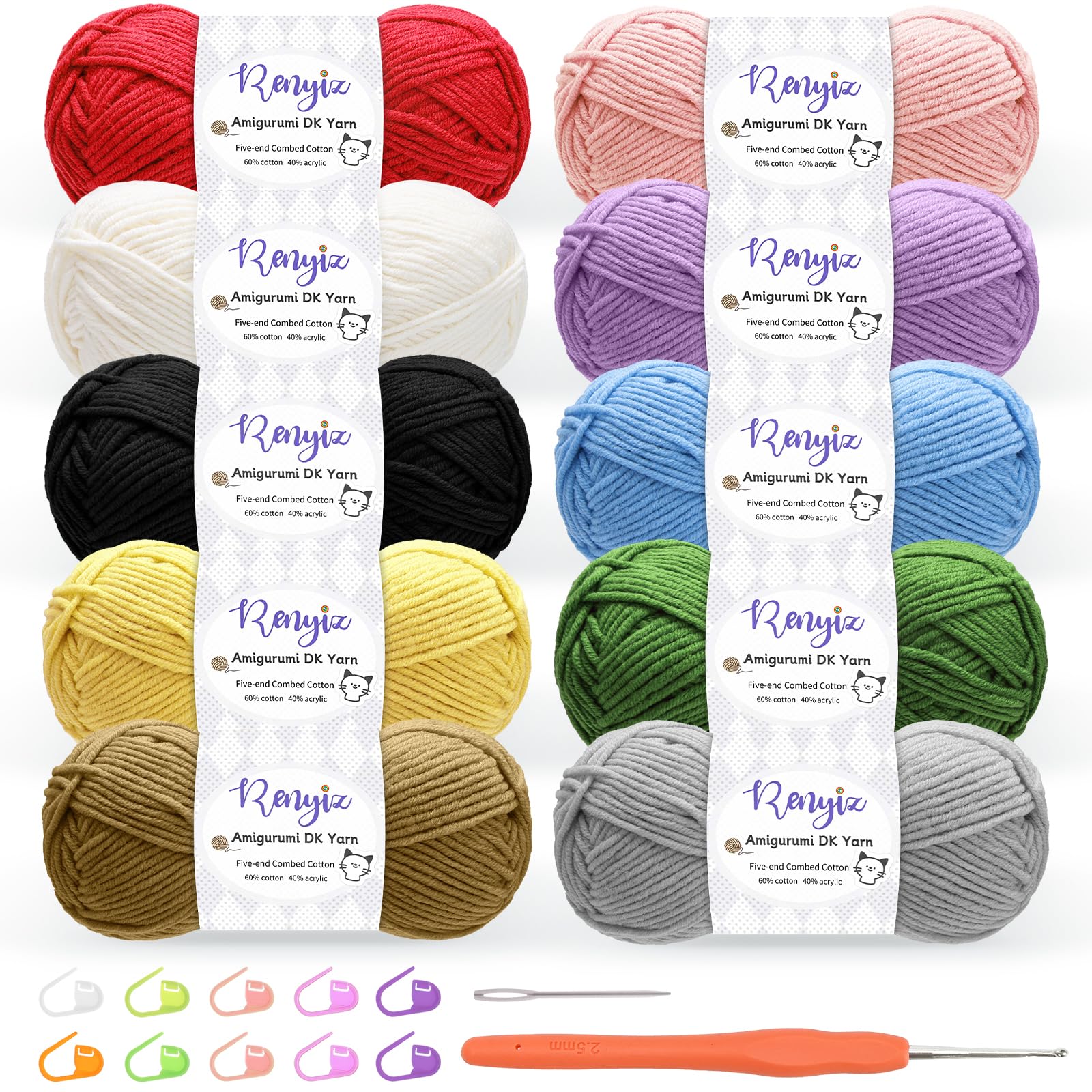Wolle zum Häkeln 50g Häkelgarn (60% Baumwolle, 50% Acryl) mit 2,5mm Häkelnadel & Zusatzzubehör, Ideal als Babywolle, Strickwolle, Häkelwolle und Baumwollgarn zum Häkeln Grün