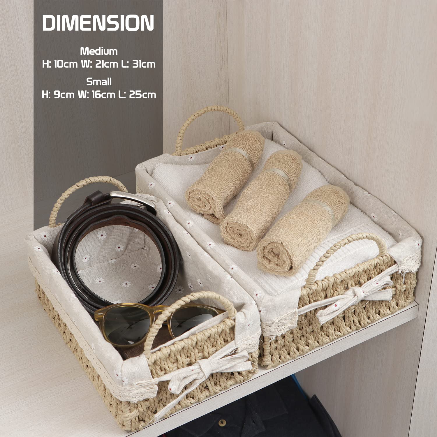 HOKIPO Environmental Friendly Paper Rope Wicker Storage Baskets with Handle, Pack of 2, Beige (AR-3907-BGE)