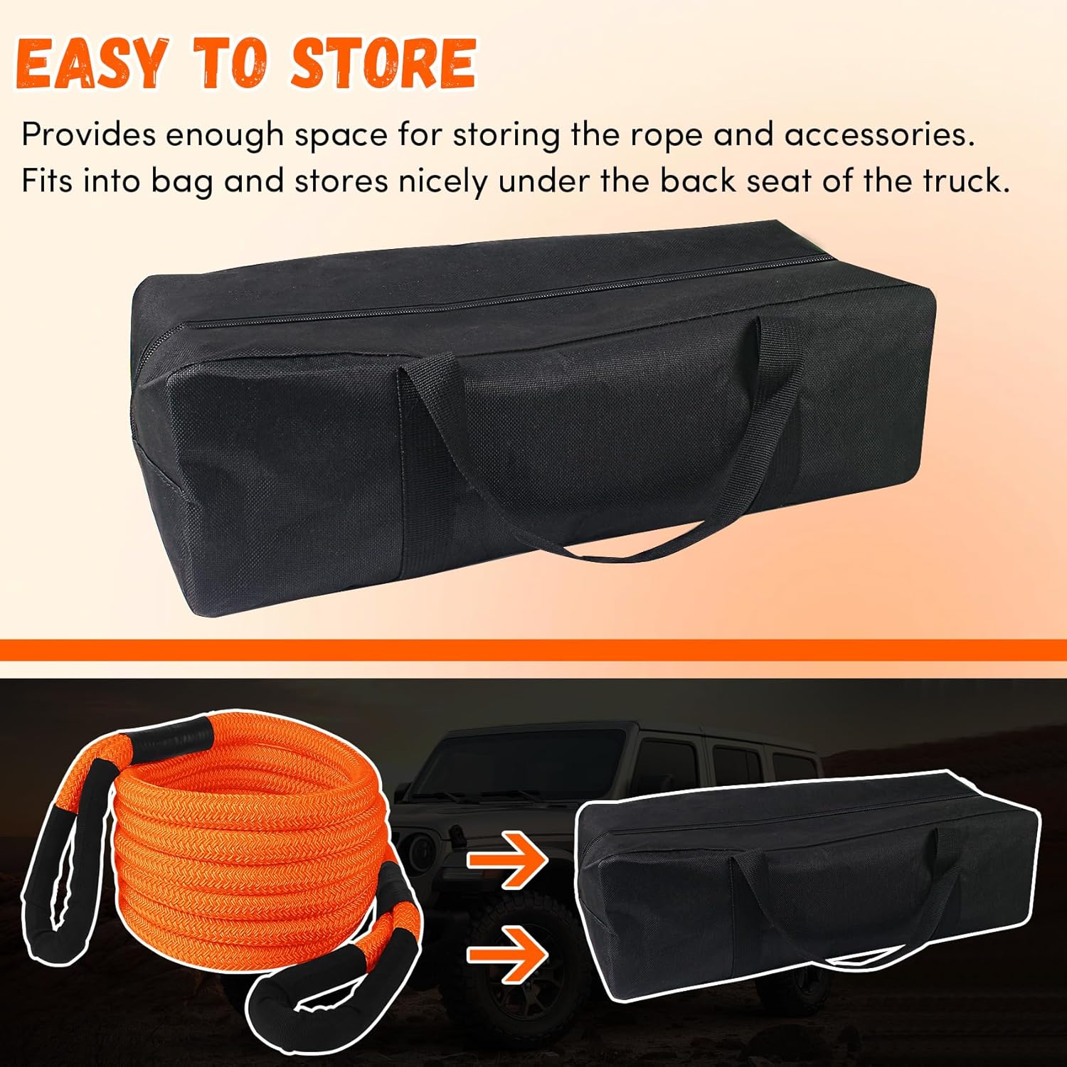 3/4"×20 ft Kinetic Recovery Rope,Orange 19200LBS Offroad Power Kinetic Tow Rope,for Jeep car Truck ATV UTV SUV