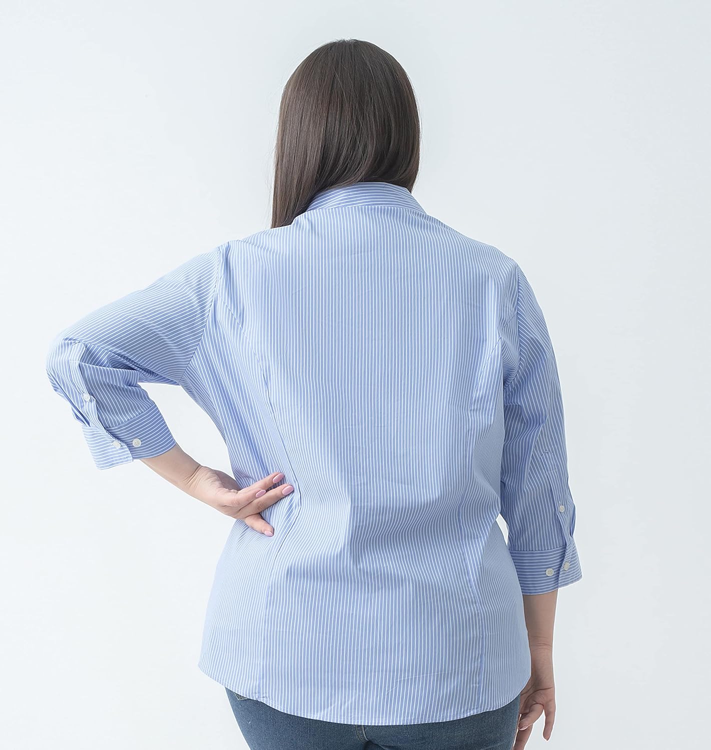 Plus Size 3/4 Sleeve Shirts for Women Button Down Shirts V Neck Women Blouses Tops Business Casual Stretch Shirts - Image 2