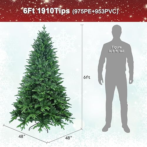 Miniatura 4 de Treepool Árbol de Navidad artificial de 6 pies con puntas de ramas 1910 (957 polietileno y 953 PVC), se siente real, sin luz, abeto de alta calidad,