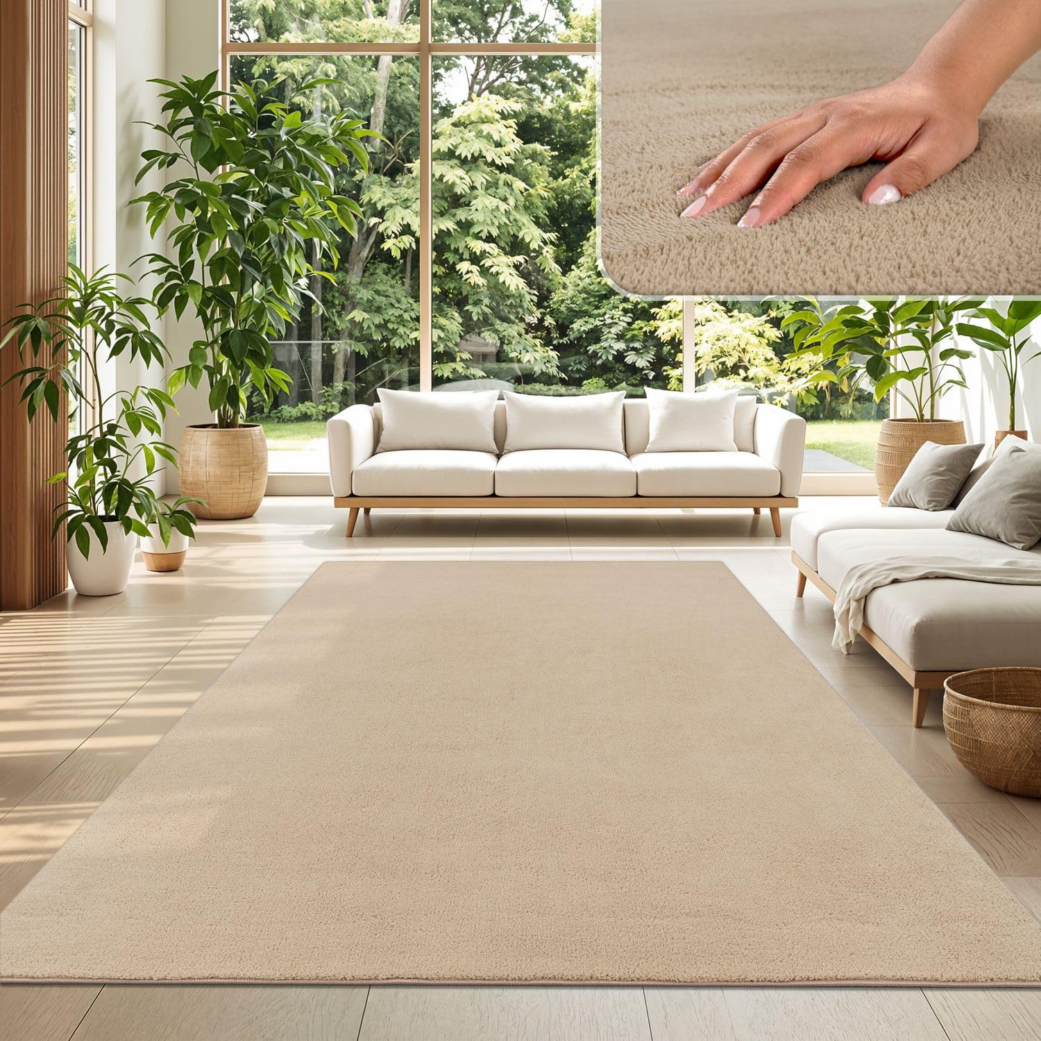 TT Home Wohnzimmer Teppich Kurzflor Anti-Rutsch Rückseite Unifarben Modern Waschbar