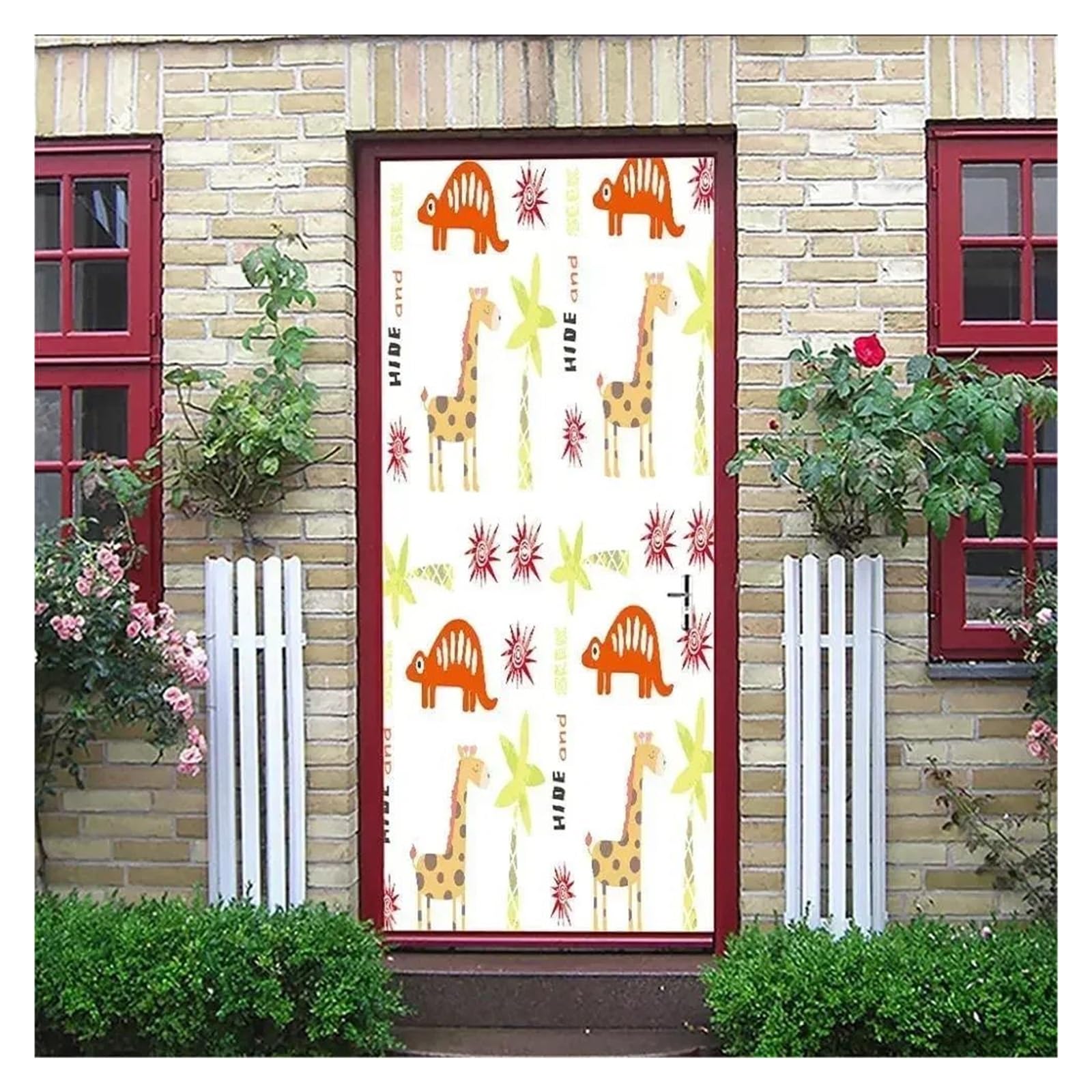 Joli autocollant mural animal girafe 3D amovible et imperméable grand format