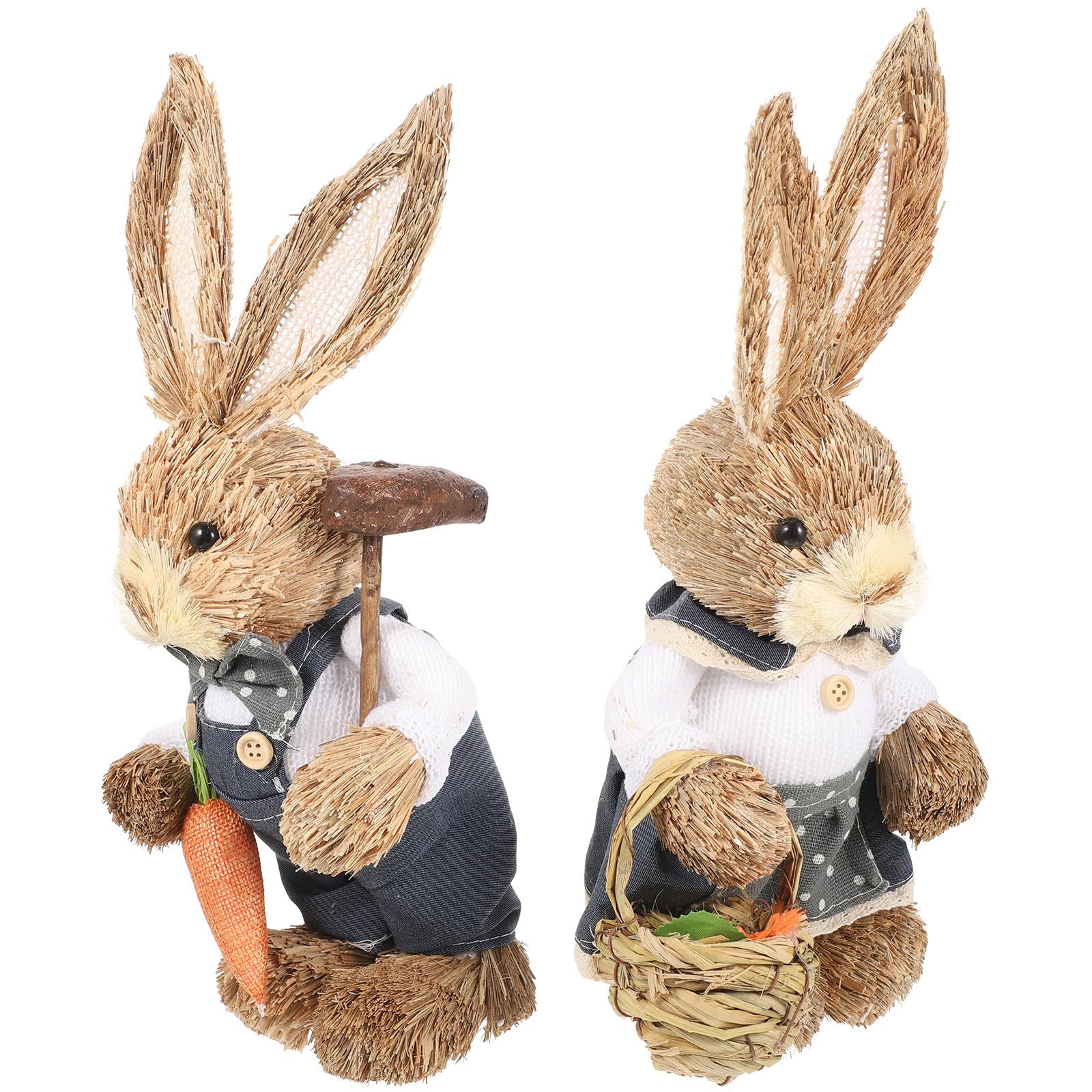 2pezzi Statue Coniglietto Intrecciate Mano in Paglia Decorazioni Pasquali per Giardino Esterno e Casa Ornamenti Adorabili per Festa di Primavera