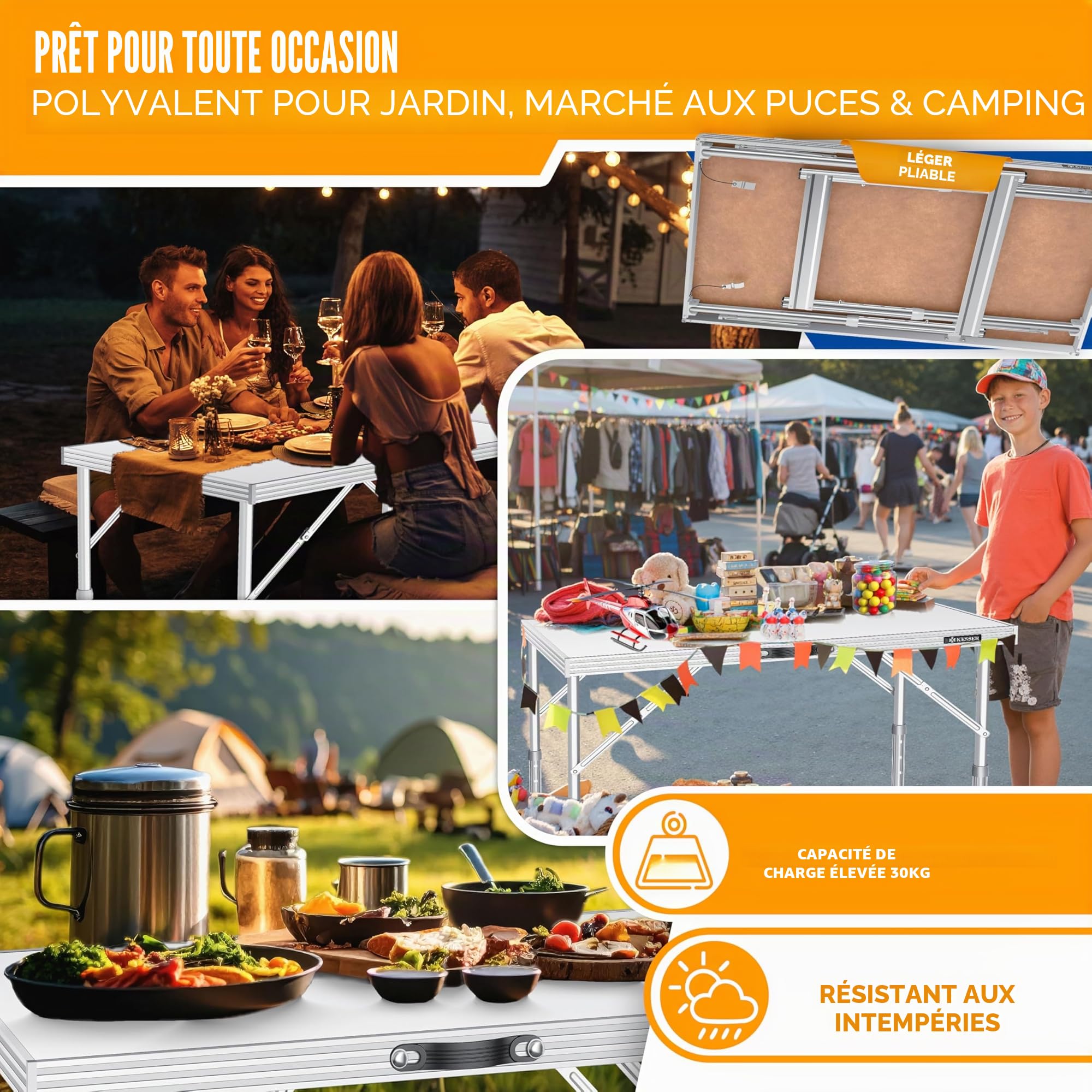 KESSER Table Multifonctions Professionnelle 100 x 60 cm Pliante 30 kg Charge Rallonge
