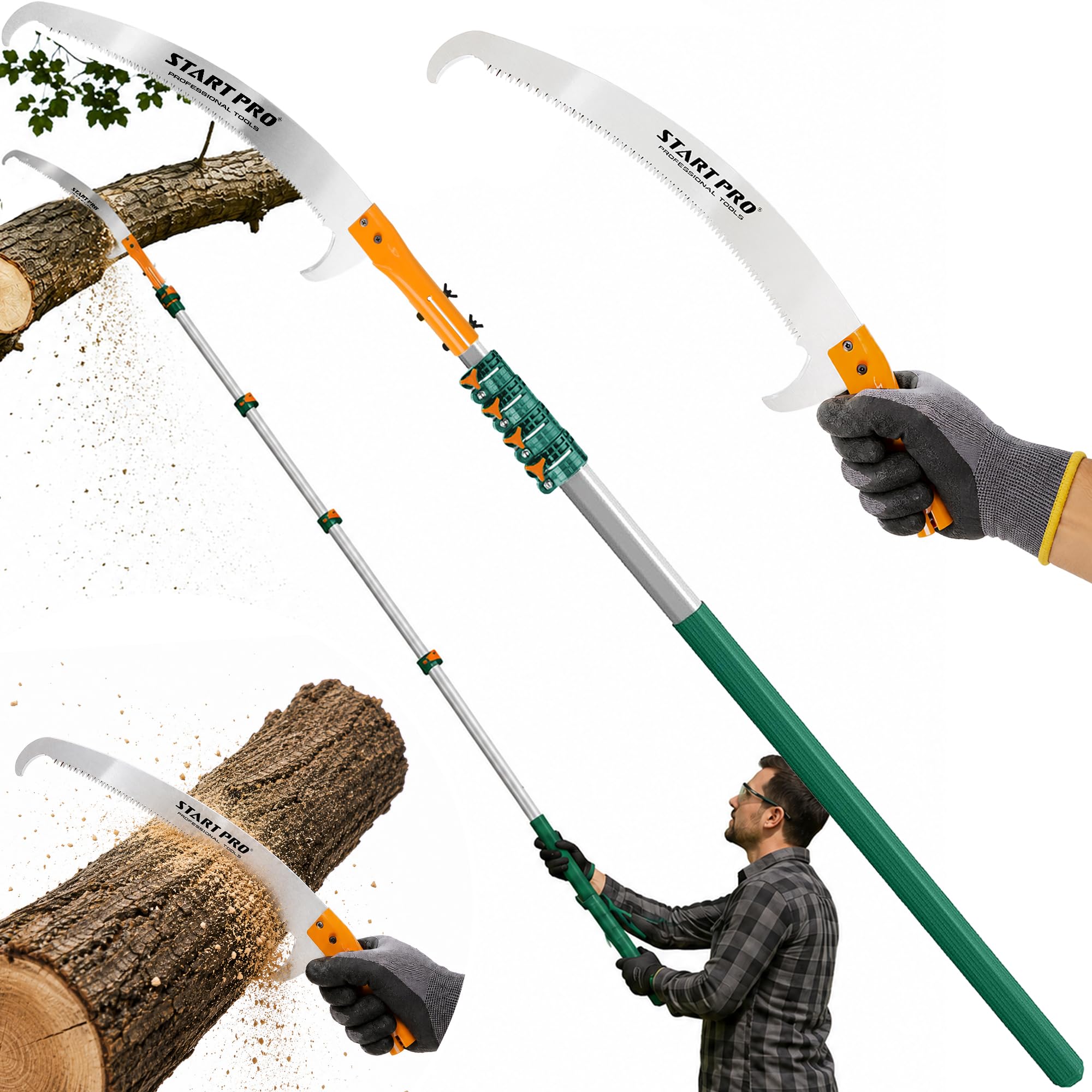 StartPro 23ft Tree Pruning Saw, Telescopic, Manual, Lightweight, Extendable Pole Saw with Sharp Carbon-Enriched Blade for Efficient Tree Maintenance and High-Reach Branch Cutting. (23ft)