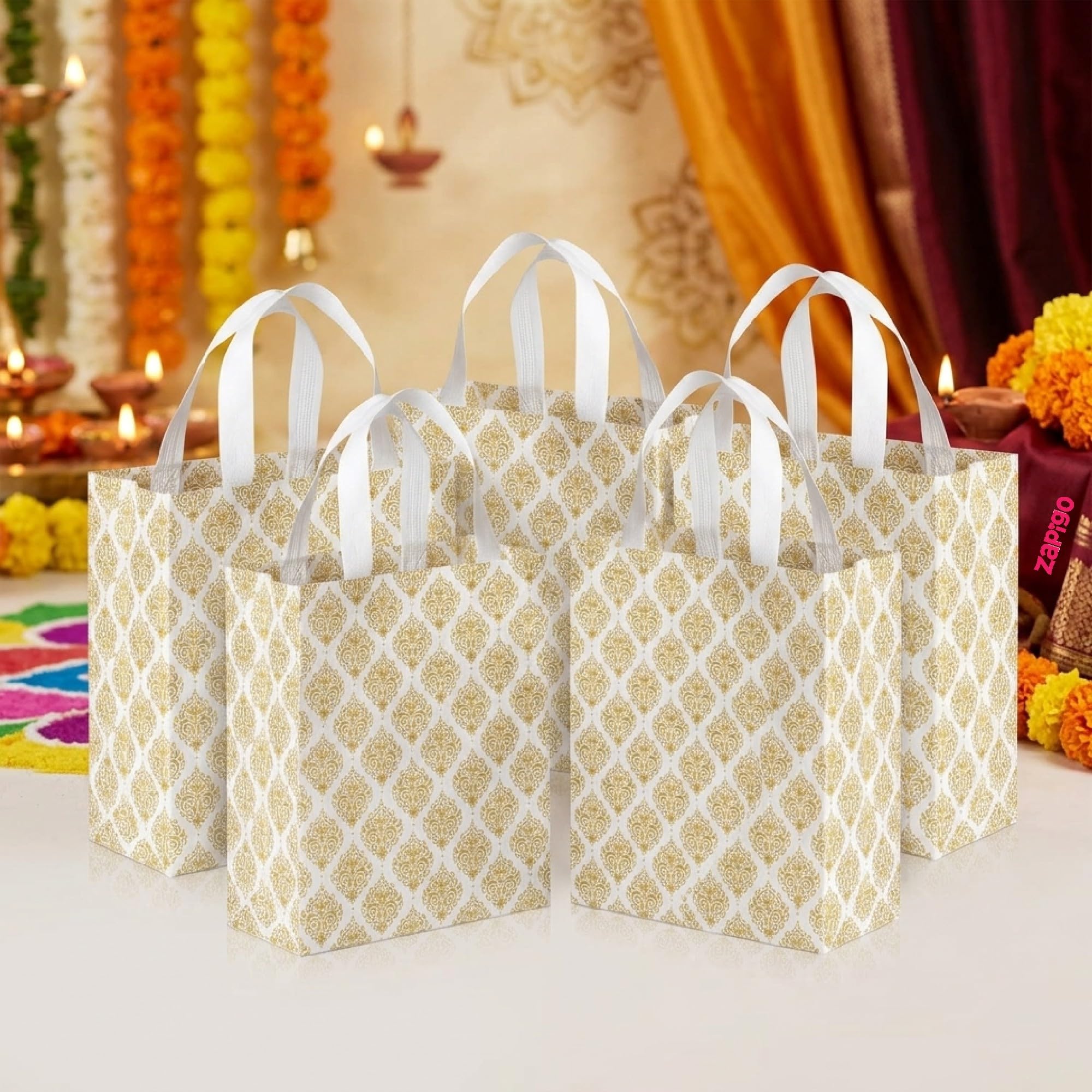 Habba Laminated Carry Bag 7 x 10 Inch, Decorative Non-Woven Gift Bag with Strong Handles, Reusable Festive Bag for Return Gifts, Pooja, Diwali, Wedding, Housewarming & Festival Hampers - Pack of 10-image-39