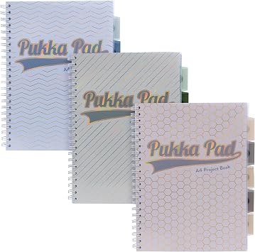 Pukka Pad Haze A4 Project Book   Pack of 3 Wirebound Notebooks with 5 Repositionable Dividers with Storage Pockets and Tabs for Organisation and Personalisation   200 Pages, 100 Sheets of 80GSM Paper
