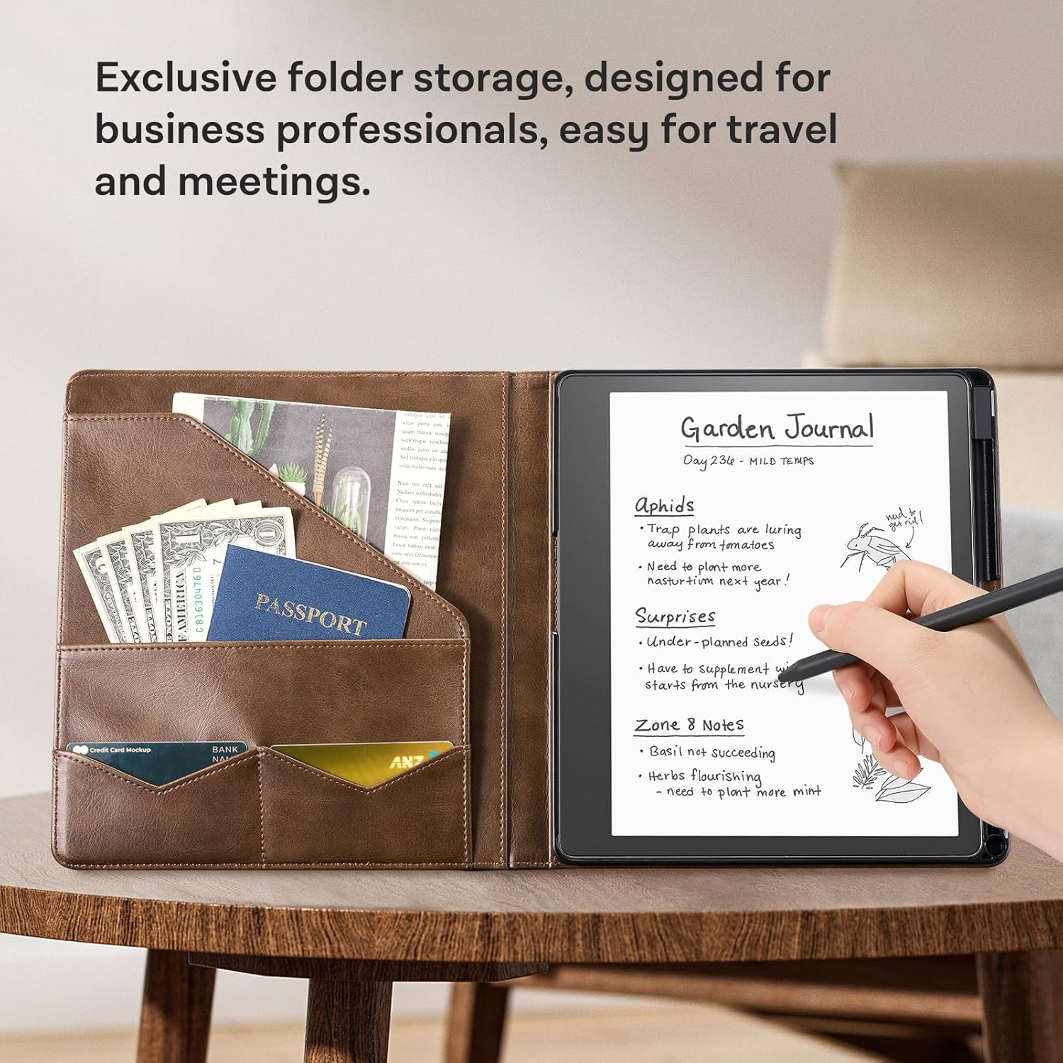 CoBak Premium PU Leather Case for Kindle Scribe 10.2", TouchPad D10, Boox Note Air 3, Folio Cover with Pen Holder, Auto Sleep/Wake, Card Slots & File Folders for Business, Not for Remarkable